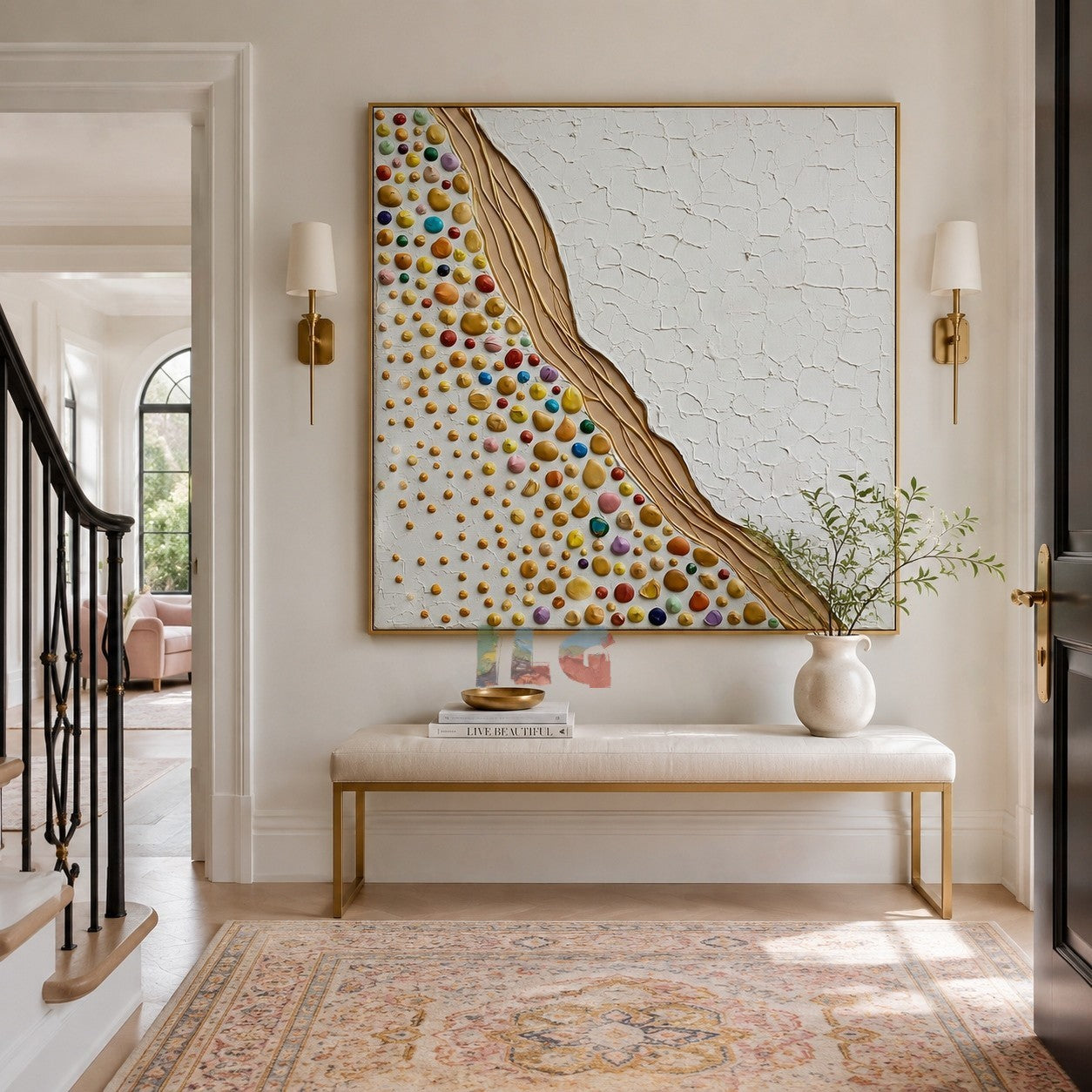 Gilded Pebble Stream – Abstract Textured Wall Art