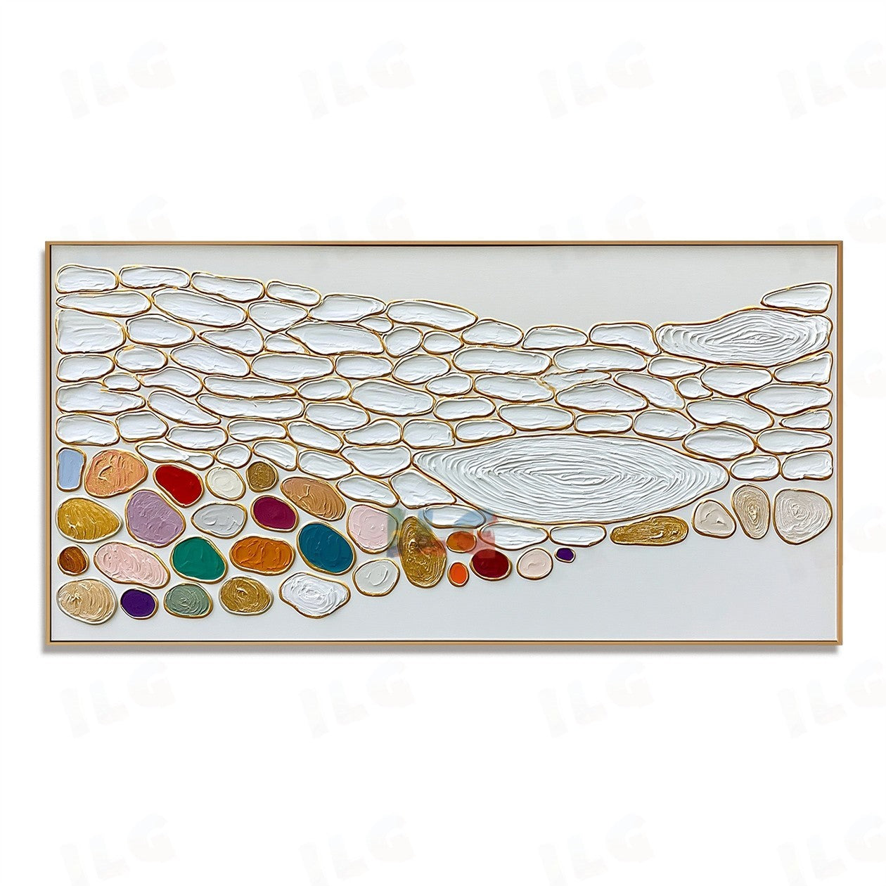 Golden Riverbed Mosaic – Abstract Textured Wall Art