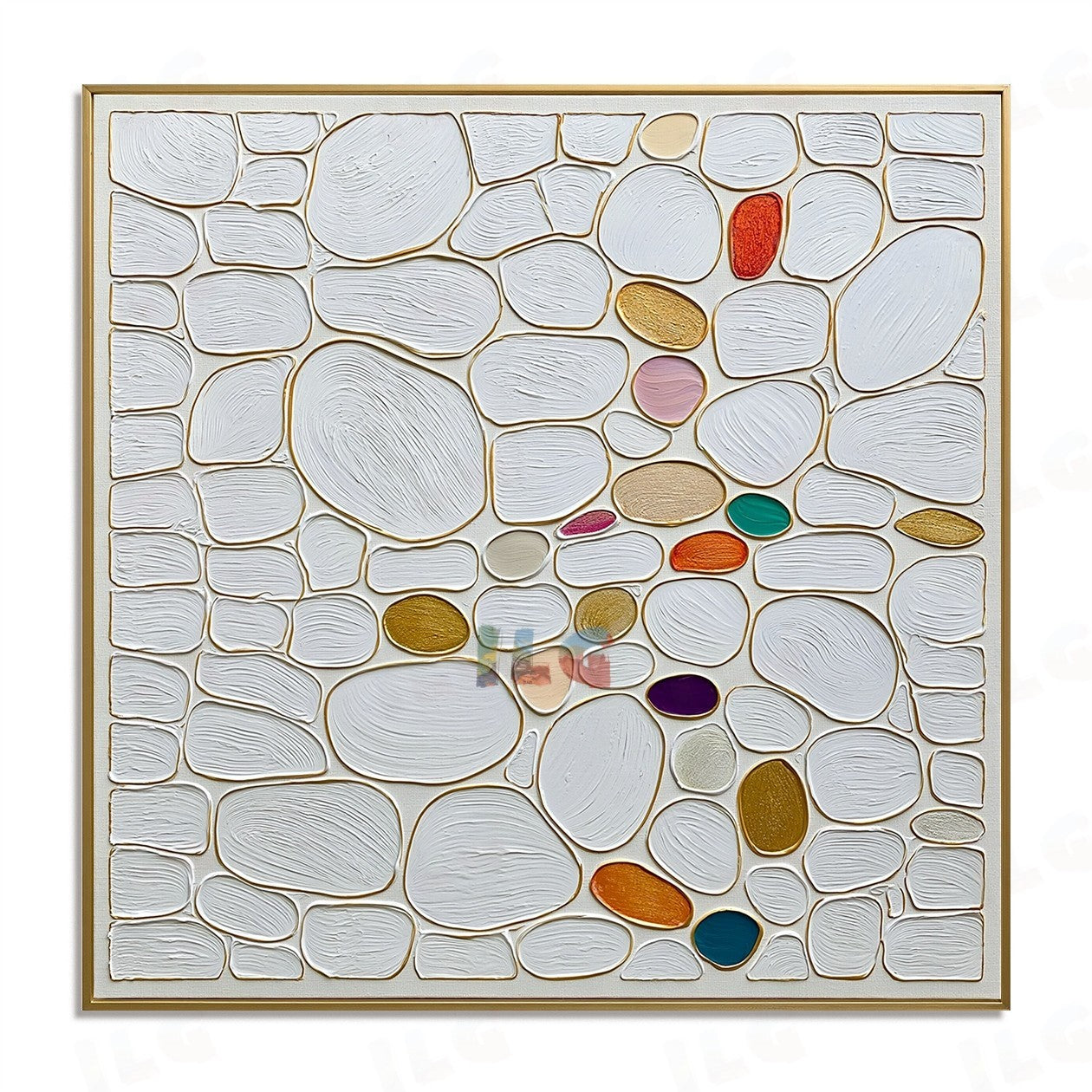 Gilded Cobble Serenity – Abstract Textured Wall Art