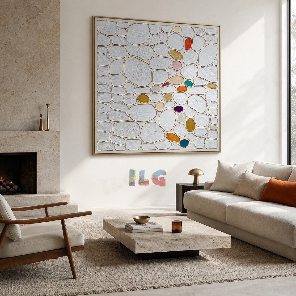 Gilded Cobble Serenity – Abstract Textured Wall Art