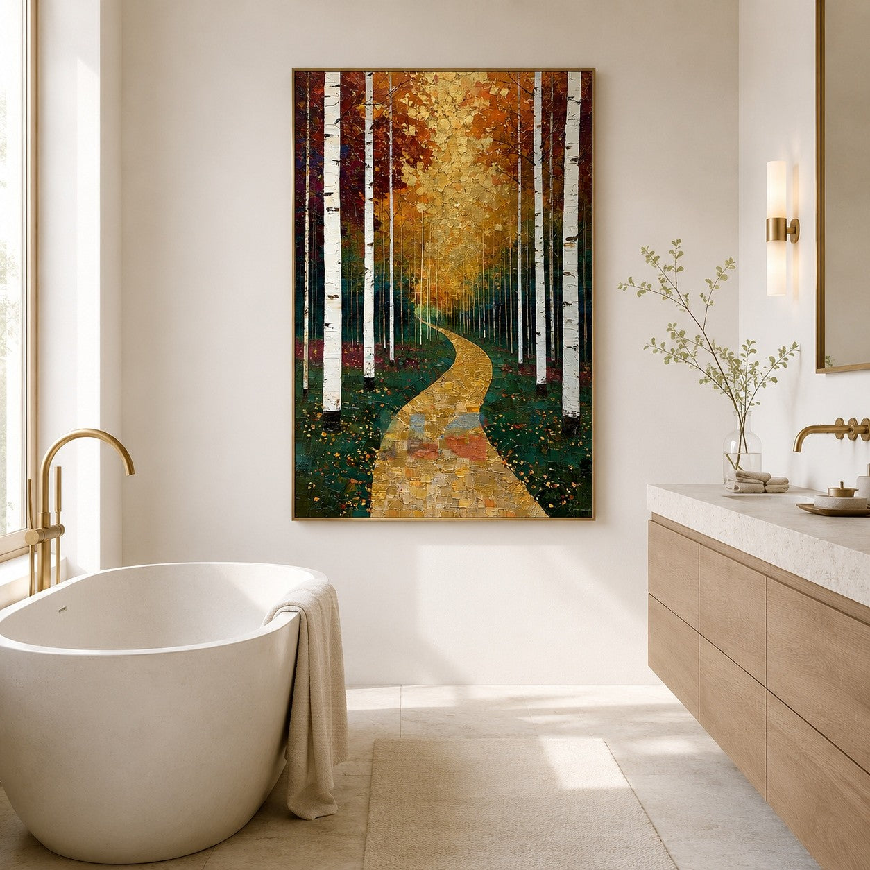 Sunlit Birch Way – Landscape Wall Art