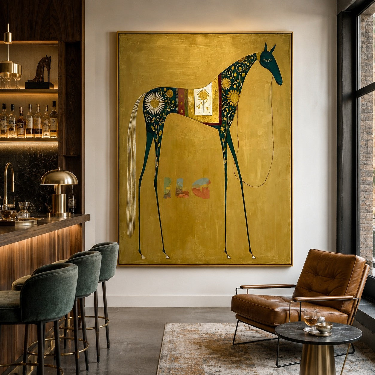 Golden Folk Horse – Western Wall Art