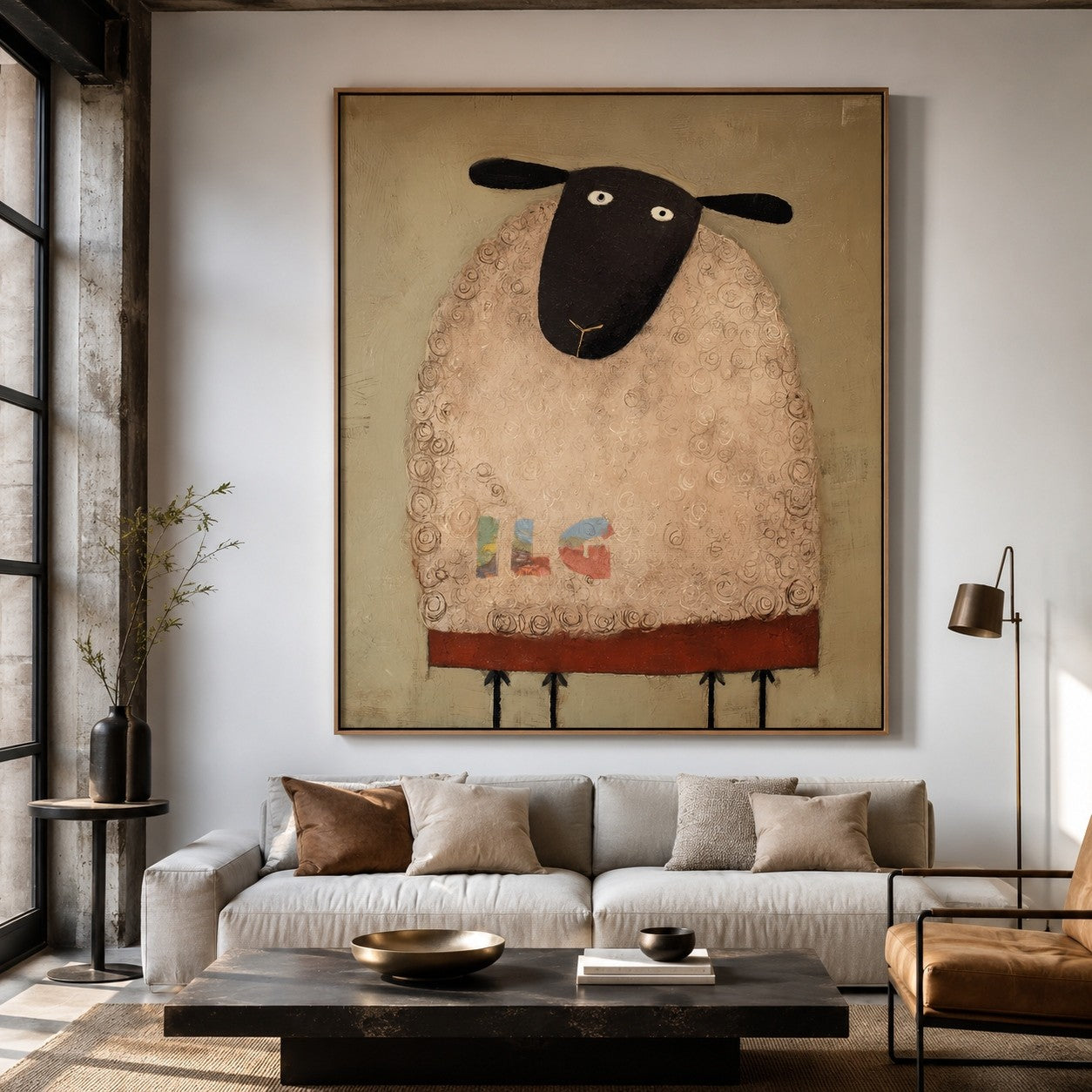 Curly Wool Sheep Portrait – Farmhouse Animal Wall Art
