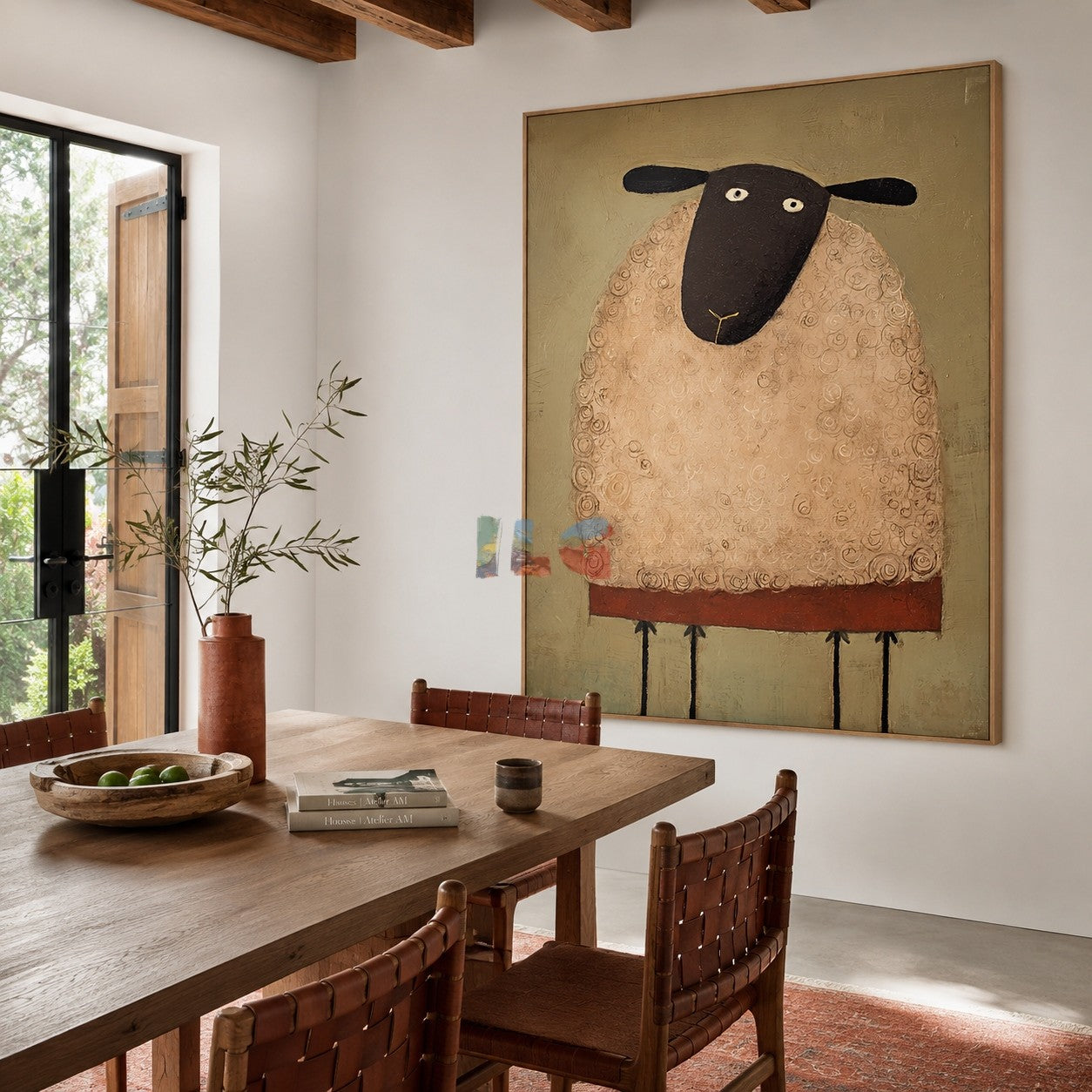 Curly Wool Sheep Portrait – Farmhouse Animal Wall Art