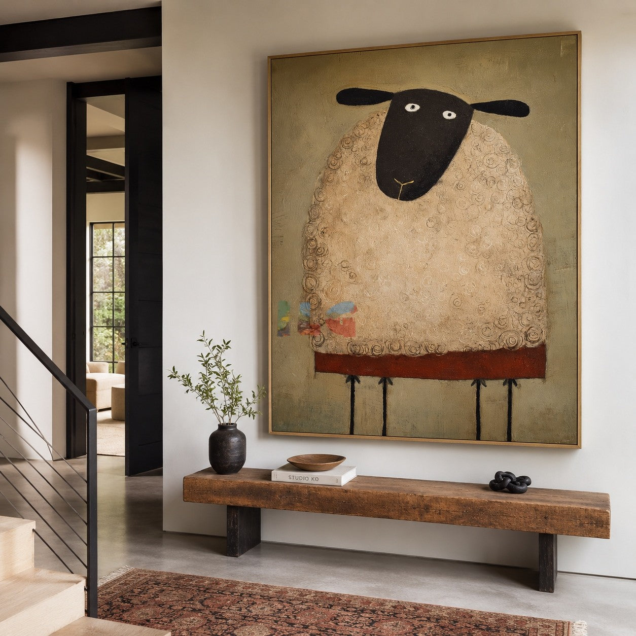 Curly Wool Sheep Portrait – Farmhouse Animal Wall Art