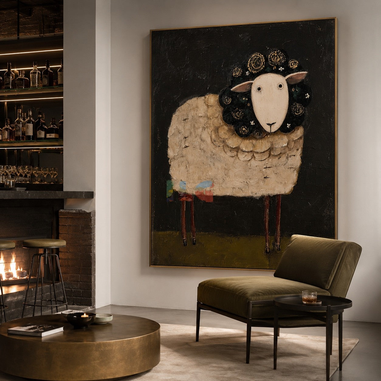Midnight Bloom Sheep – Farmhouse Animal Wall Art