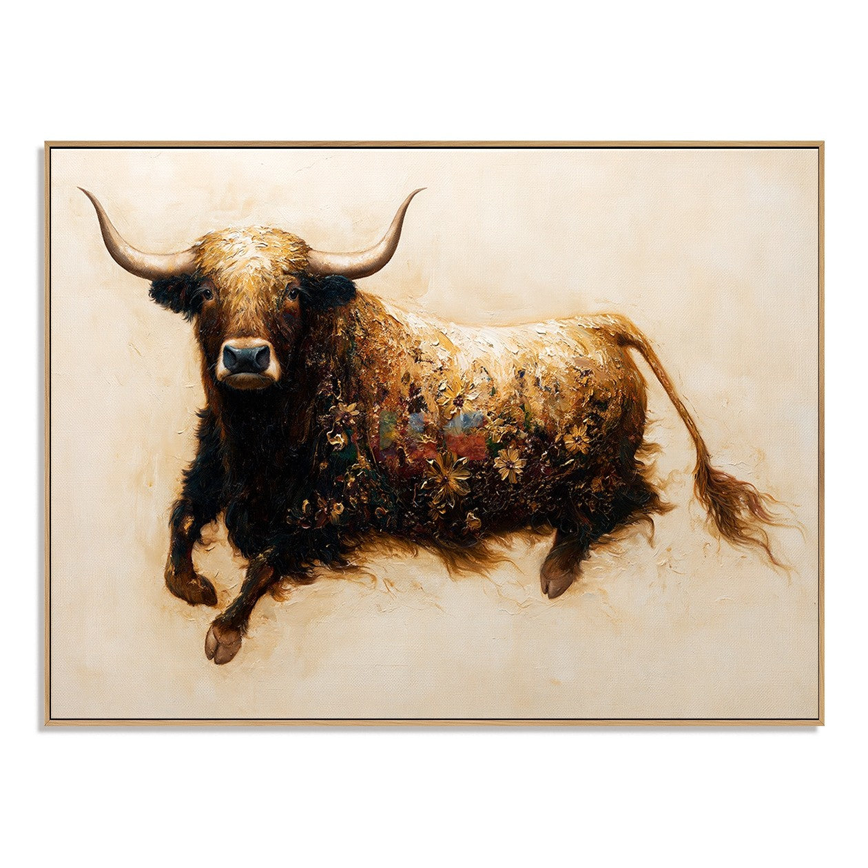 Floral Highland Cow Portrait – Farmhouse Animal Wall Art