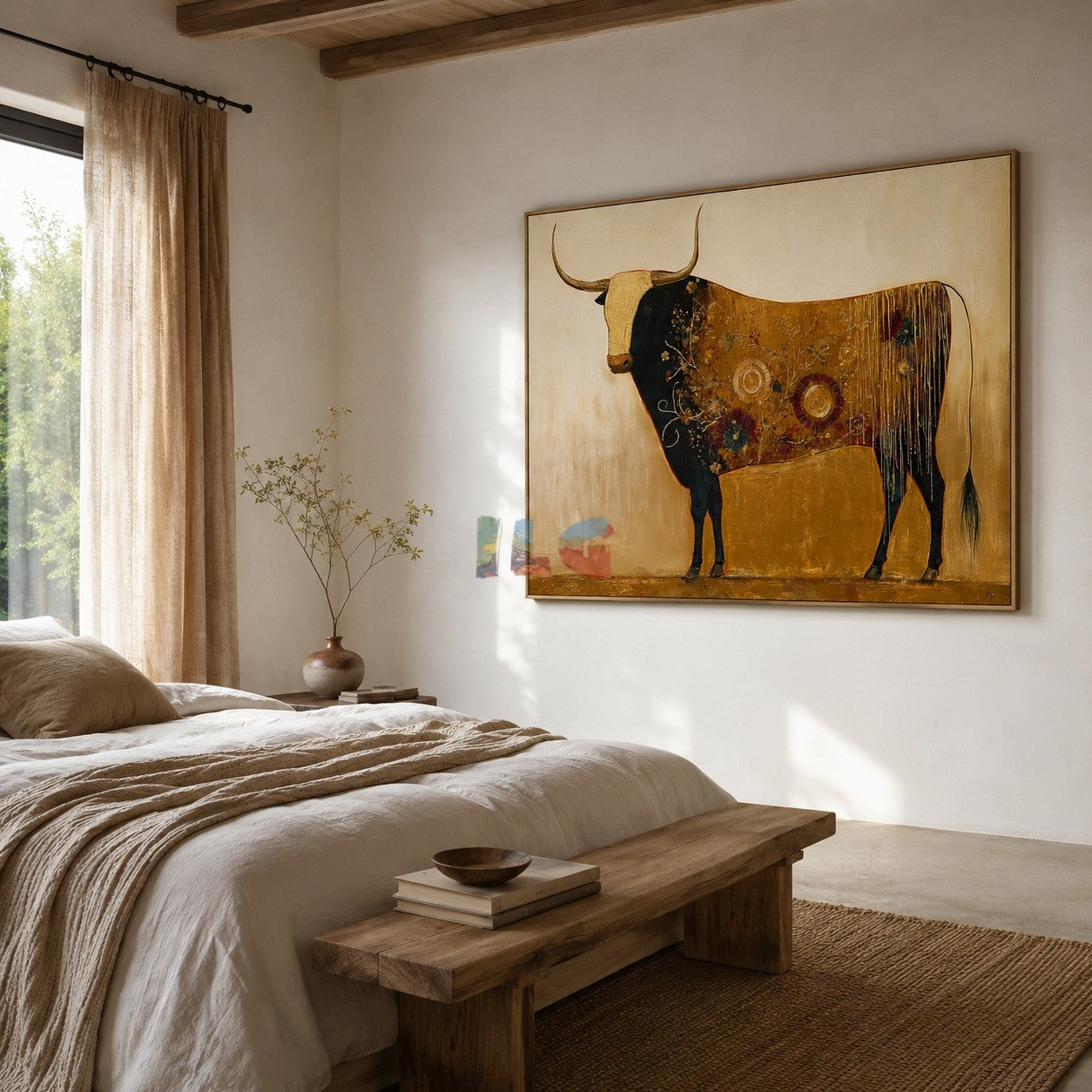 Golden Longhorn Cow – Western Animal Wall Art