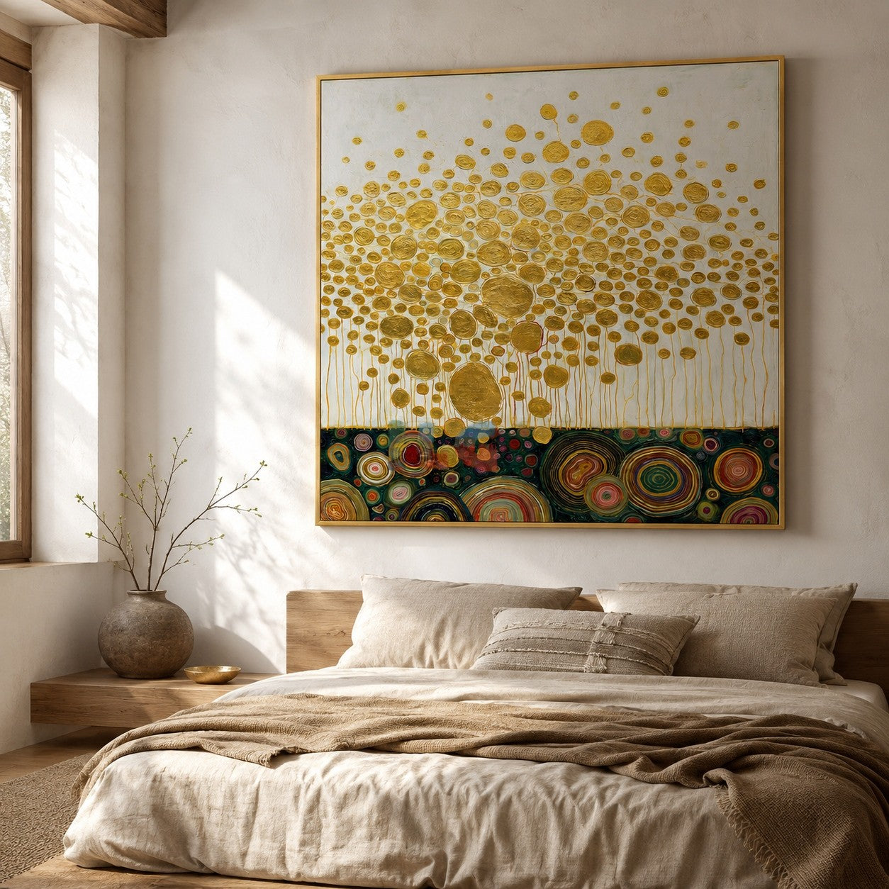 Golden Blossom Field – Decorative Botanical Textured Wall Art