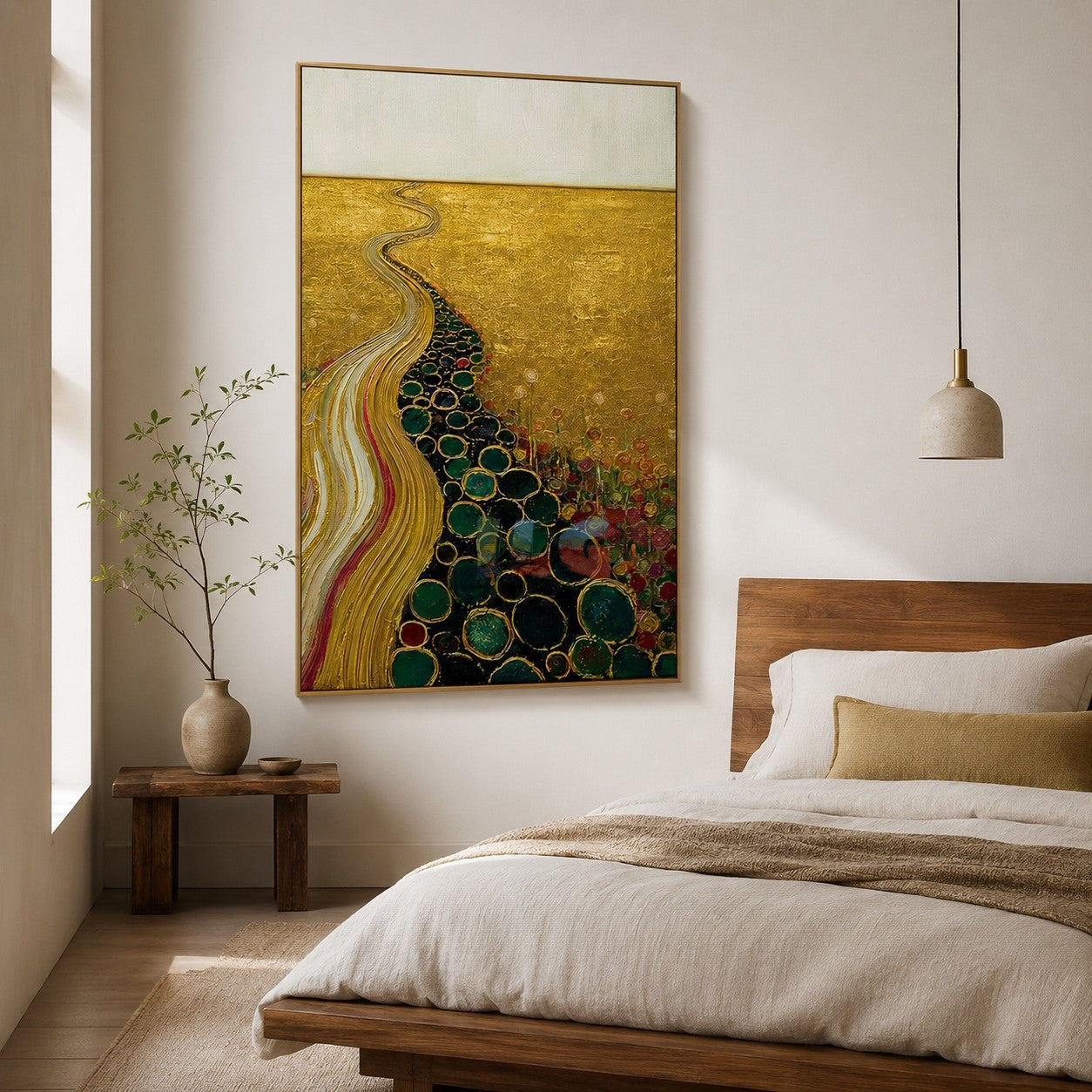 Gilded River Garden – Abstract Landscape Textured Wall Art