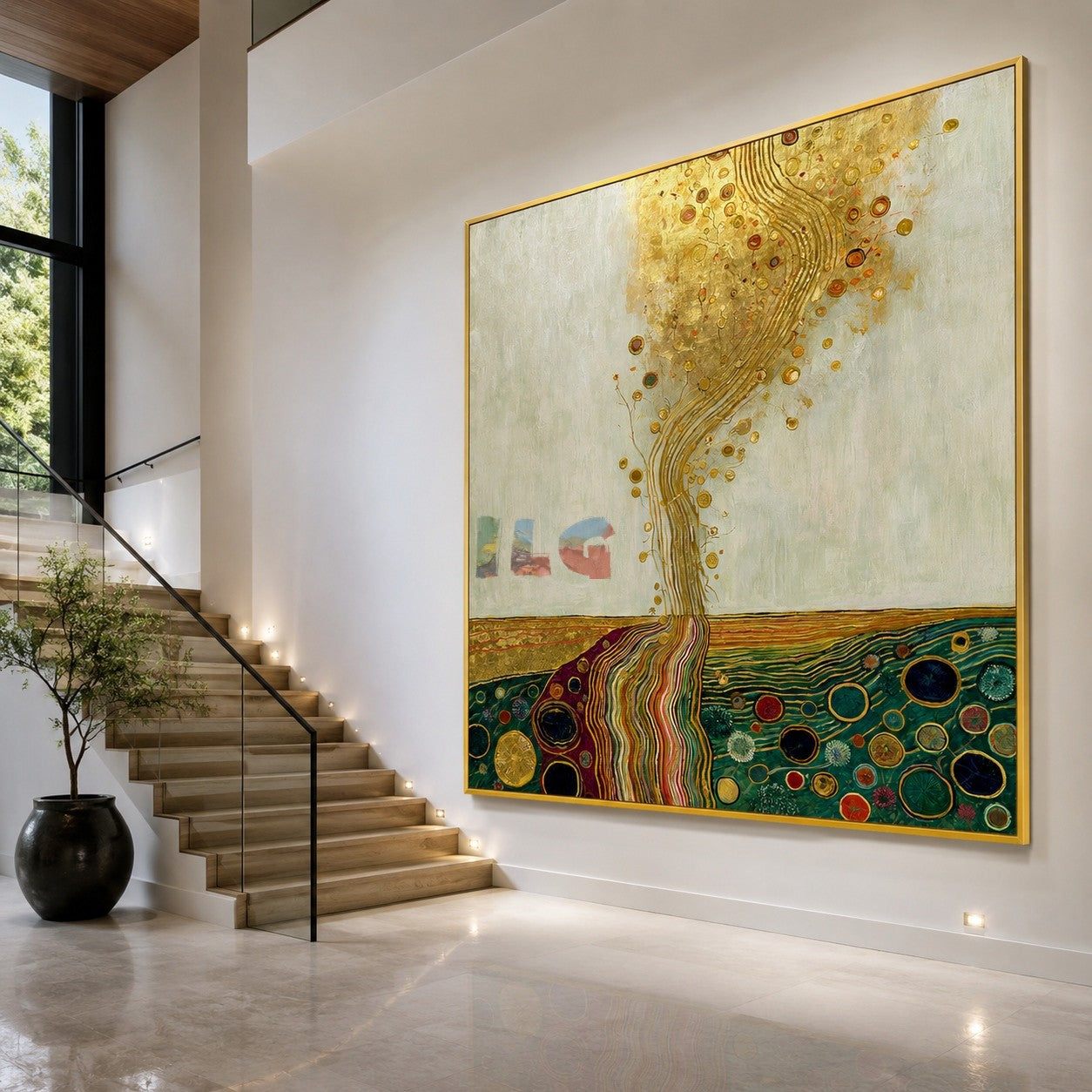 Gilded Bloom Cascade – Decorative Botanical Textured Wall Art
