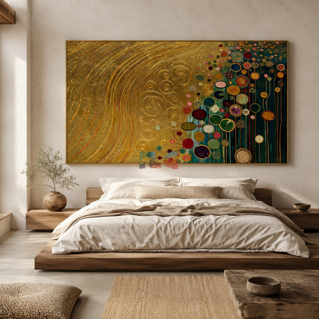 Gilded Garden Rhythm – Abstract Botanical Textured Wall Art