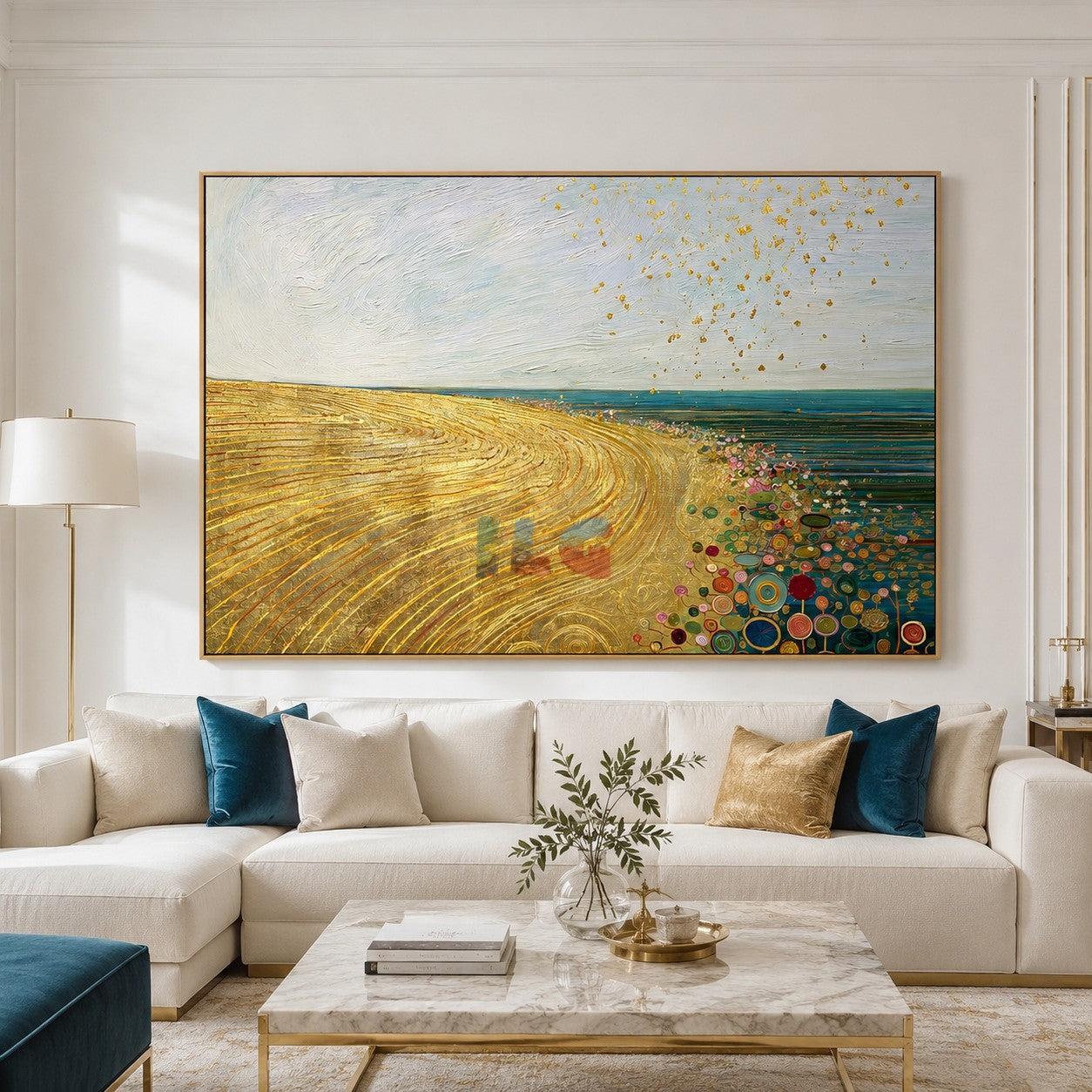 Gilded Meadow Horizon – Abstract Landscape Textured Wall Art