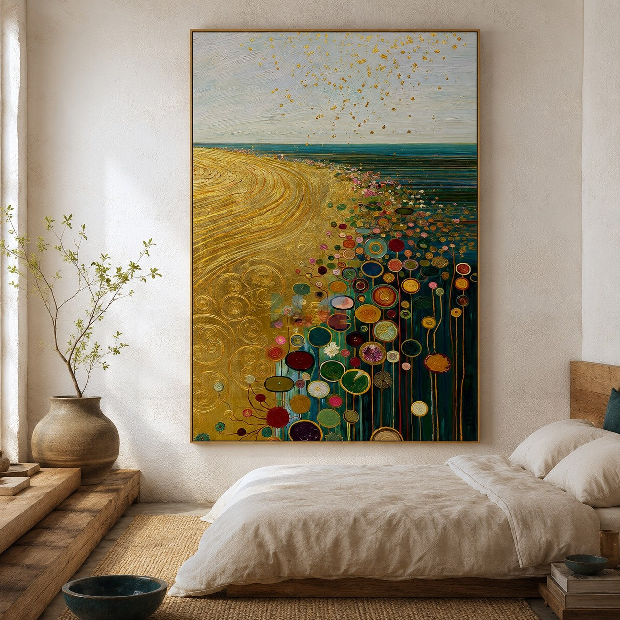 Sunlit Meadow Bloom Trail – Abstract Landscape Textured Wall Art