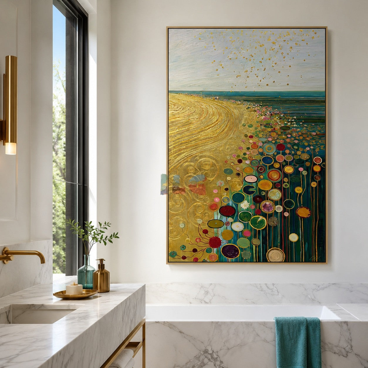 Sunlit Meadow Bloom Trail – Abstract Landscape Textured Wall Art