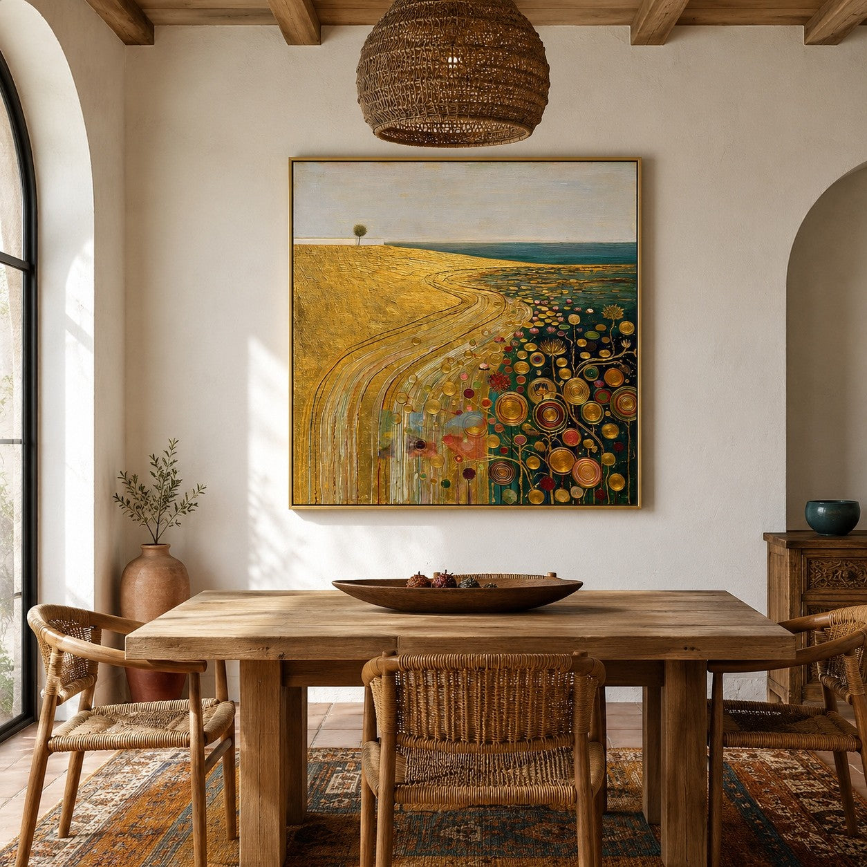 Golden Meadow Garden – Abstract Landscape Textured Wall Art