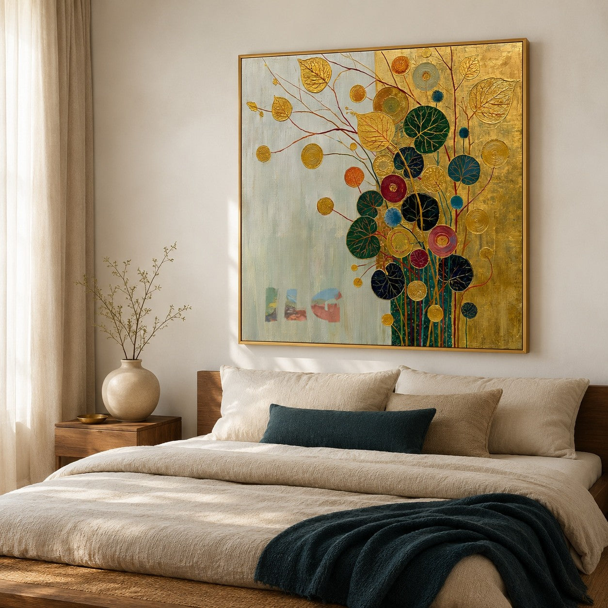 Gilded Leaf Symphony – Decorative Botanical Textured Wall Art