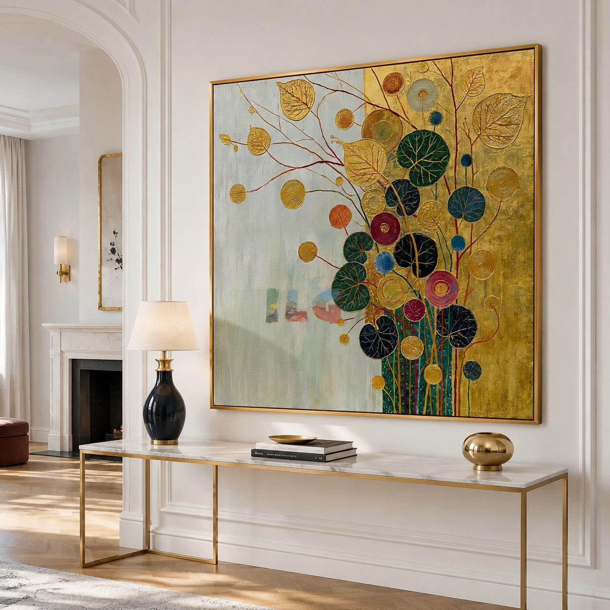 Gilded Leaf Symphony – Decorative Botanical Textured Wall Art