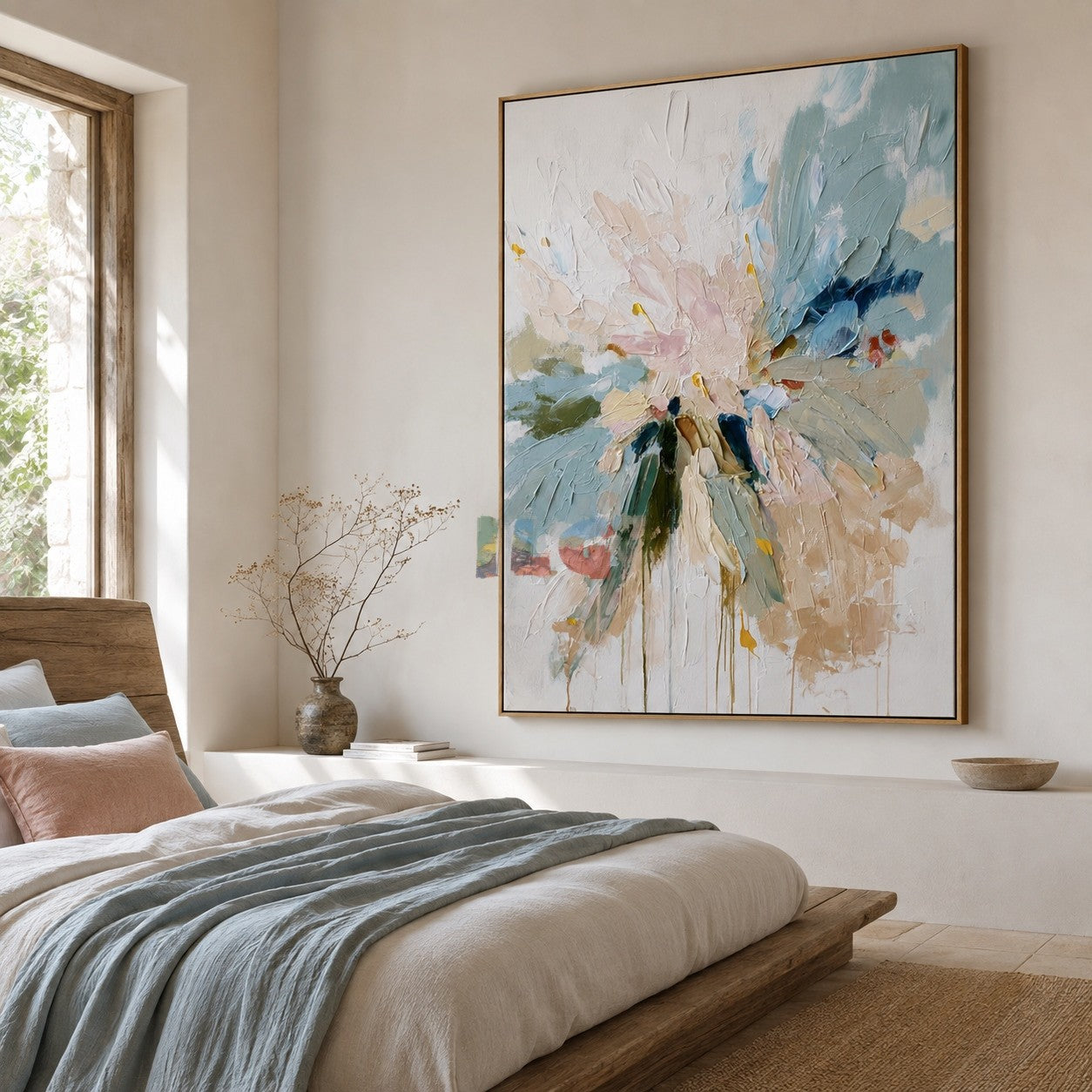 Seafoam Bloom Burst – Textured Floral Wall Art