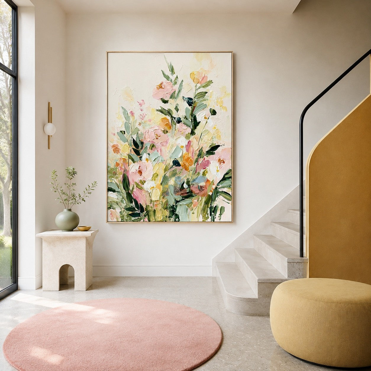 Pastel Garden Bloom – Textured Floral Wall Art