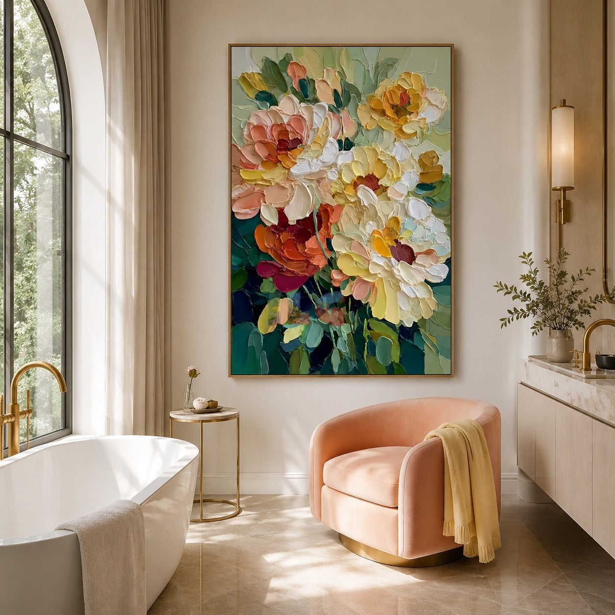 Buttercream Garden Bouquet – Textured Floral Wall Art