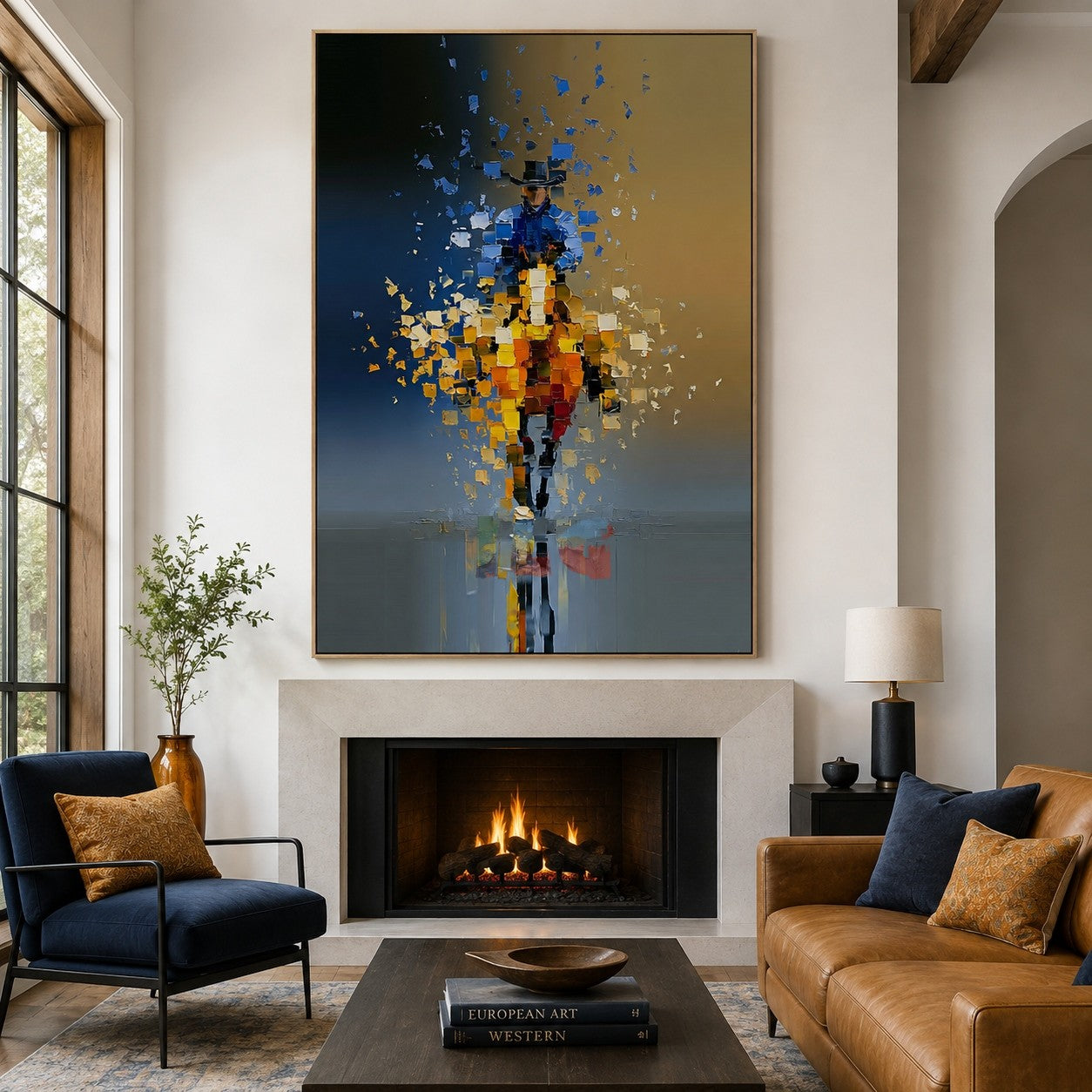 Lone Western Rider – Abstract Mosaic Wall Art