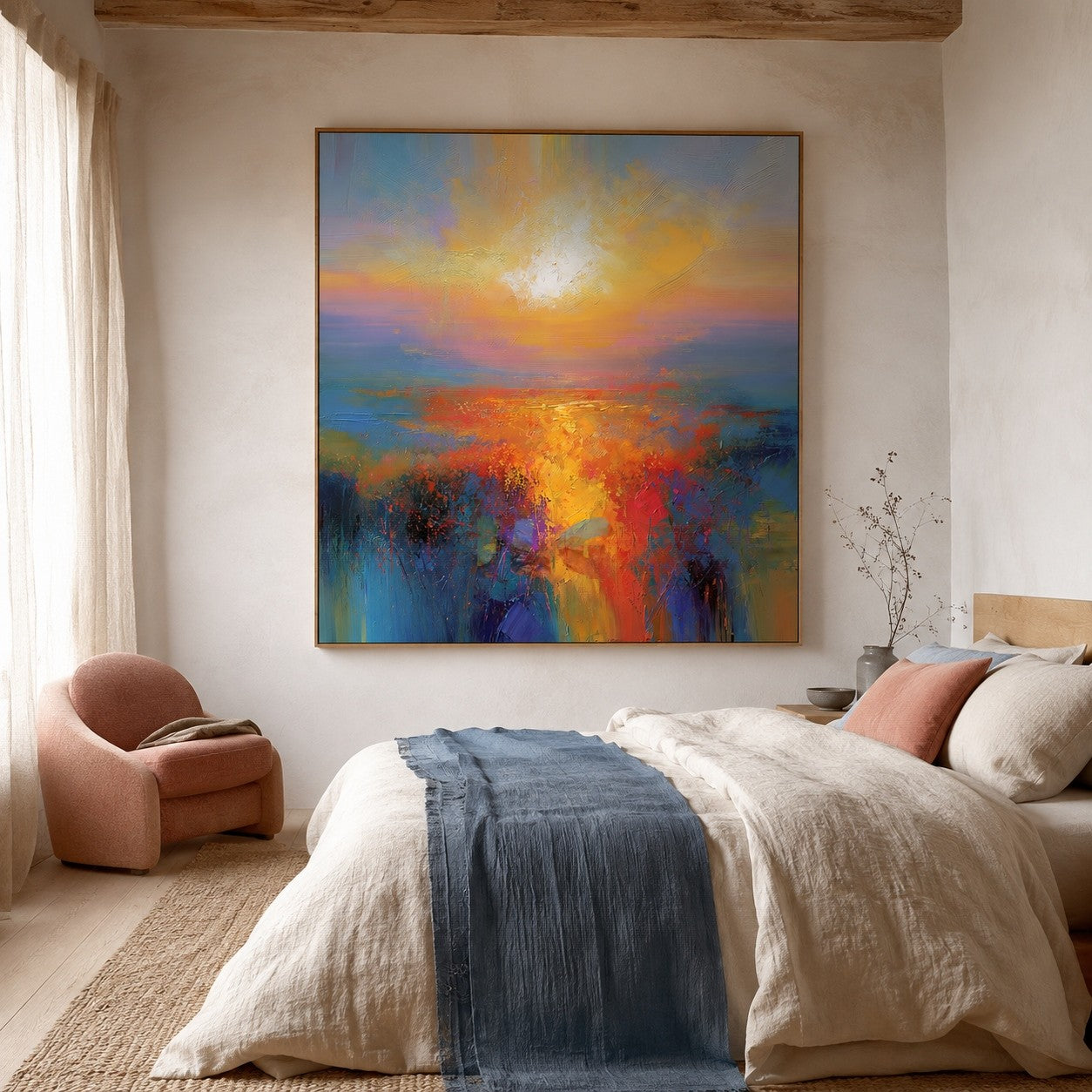 Radiant Horizon Bloom – Abstract Sunset Wall Art