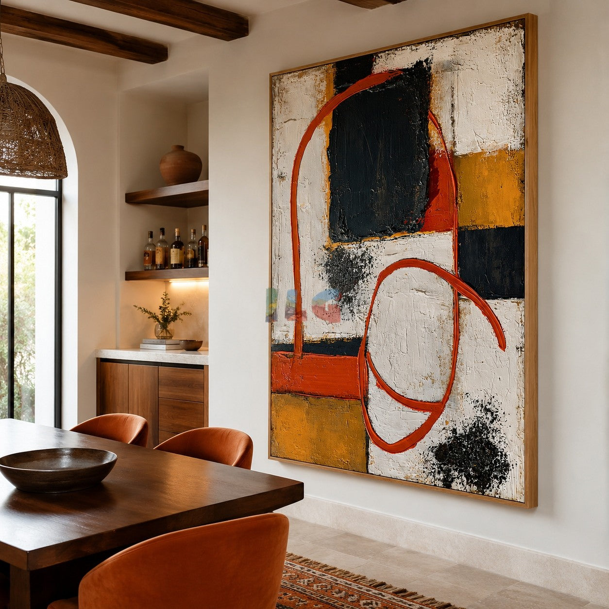 Tangerine Circuit Blocks – Abstract Geometric Wall Art