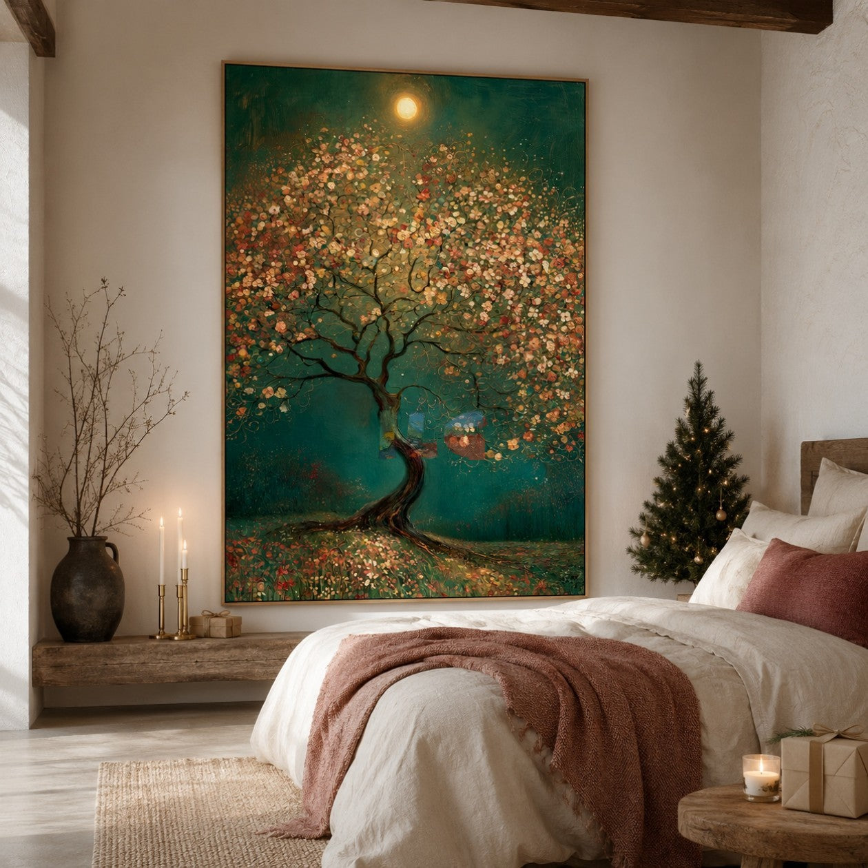 Moonlit Blossom Tree – Romantic Botanical Textured Wall Art