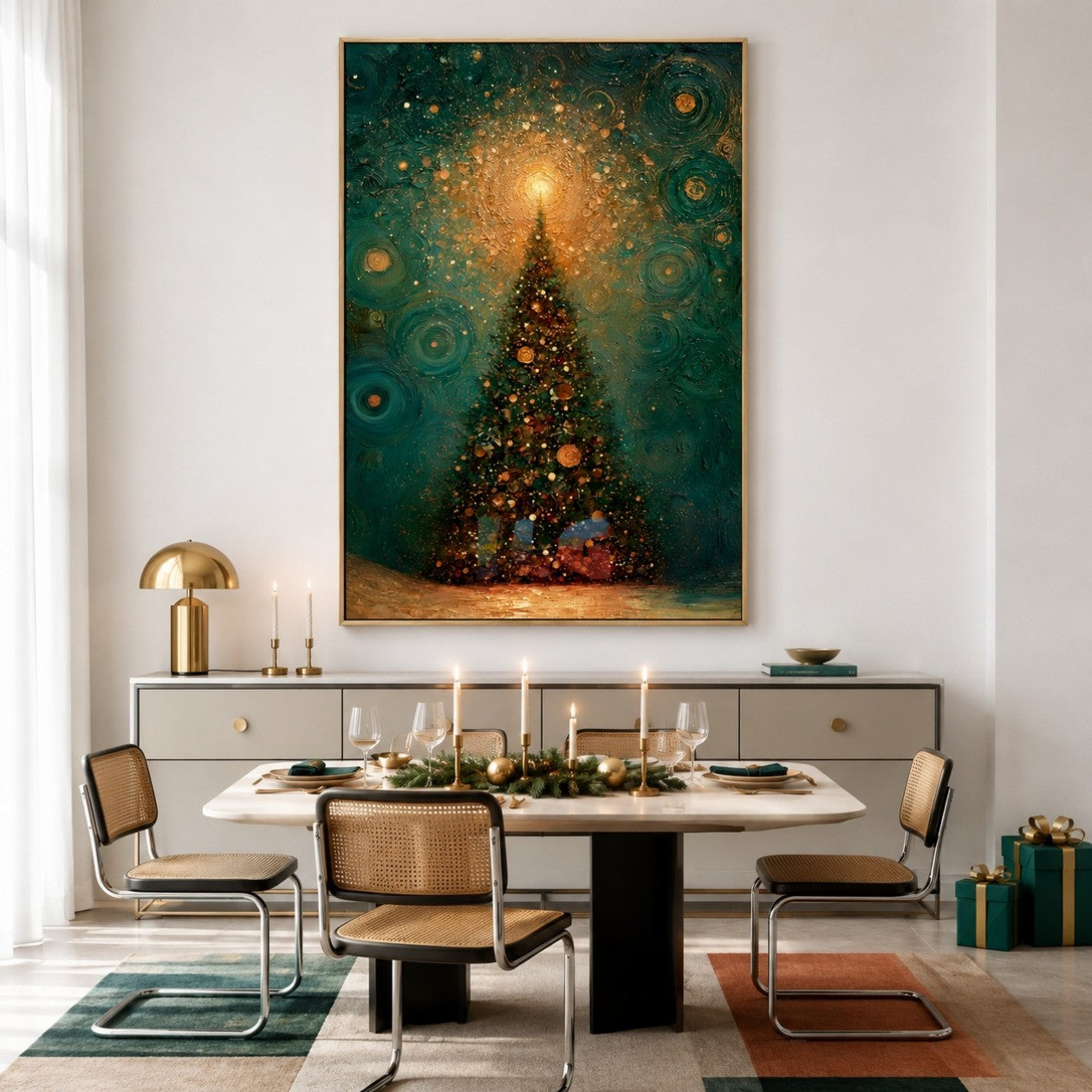 Starlit Evergreen Glow – Christmas Textured Wall Art