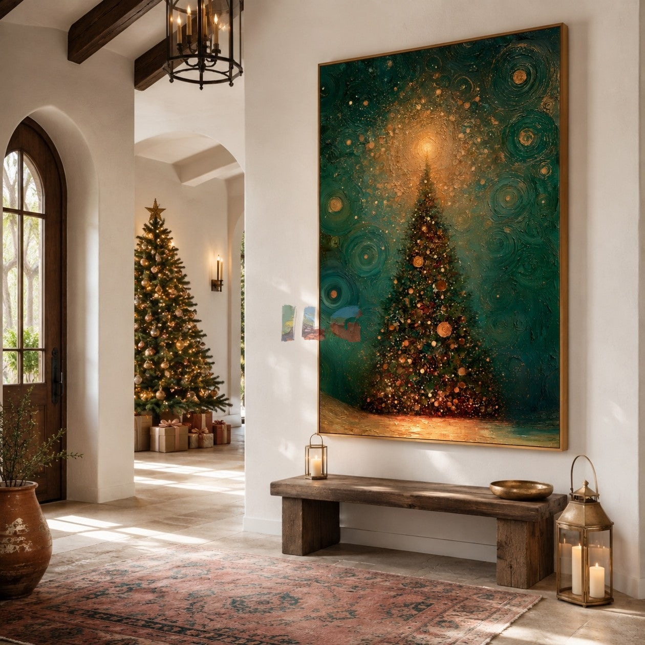 Starlit Evergreen Glow – Christmas Textured Wall Art