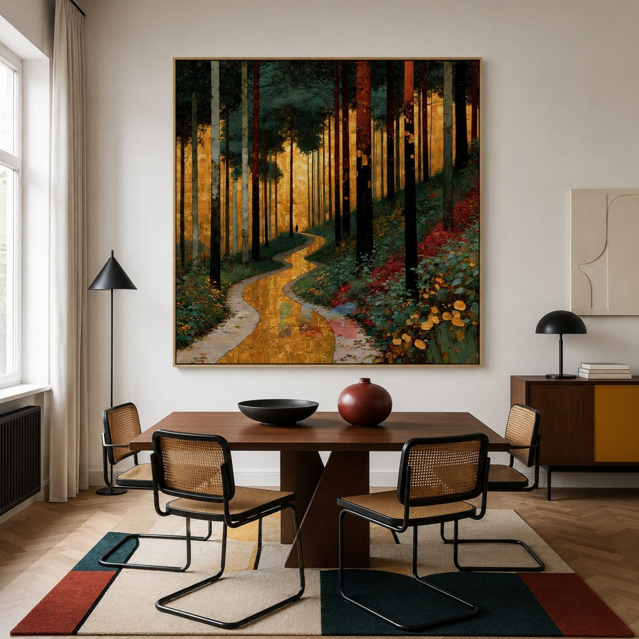 Golden Woodland Passage – Forest Landscape Textured Wall Art