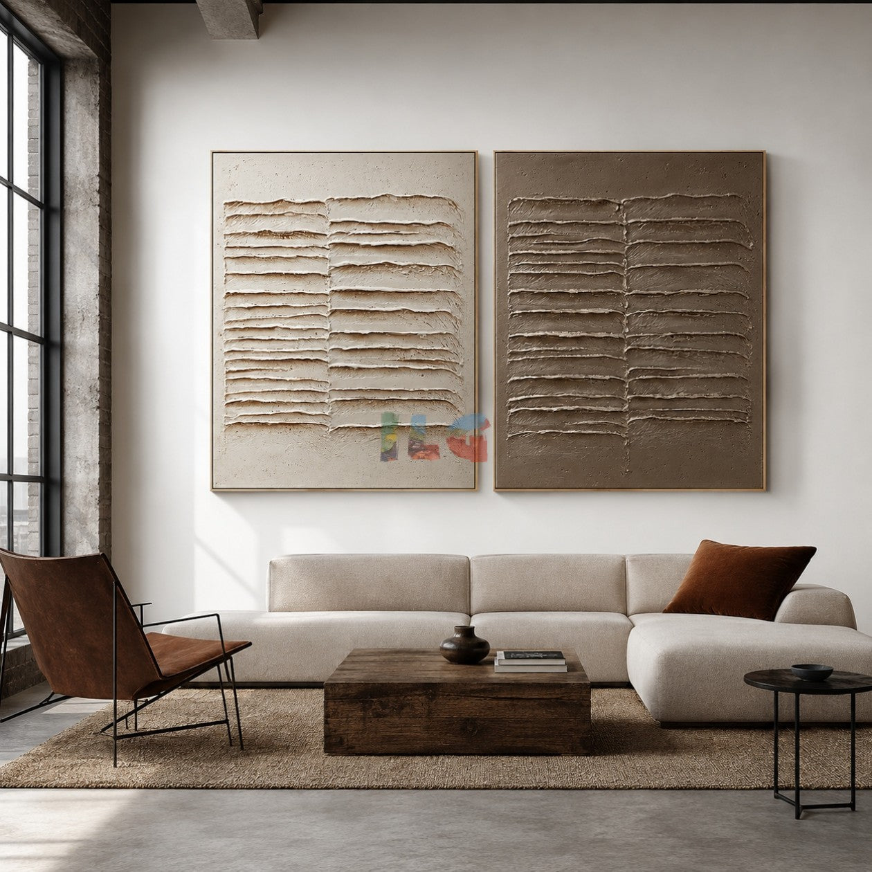 Folded Earth Lines Pair – Abstract Wabi-Sabi Relief Wall Art