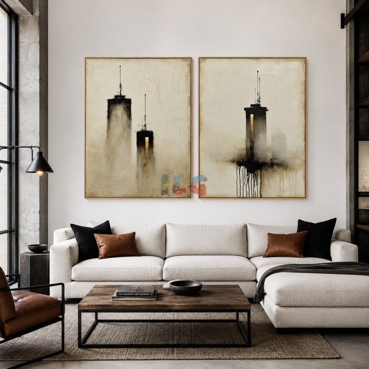 Shadow Signal Towers – Abstract Urban Textured Wall Art