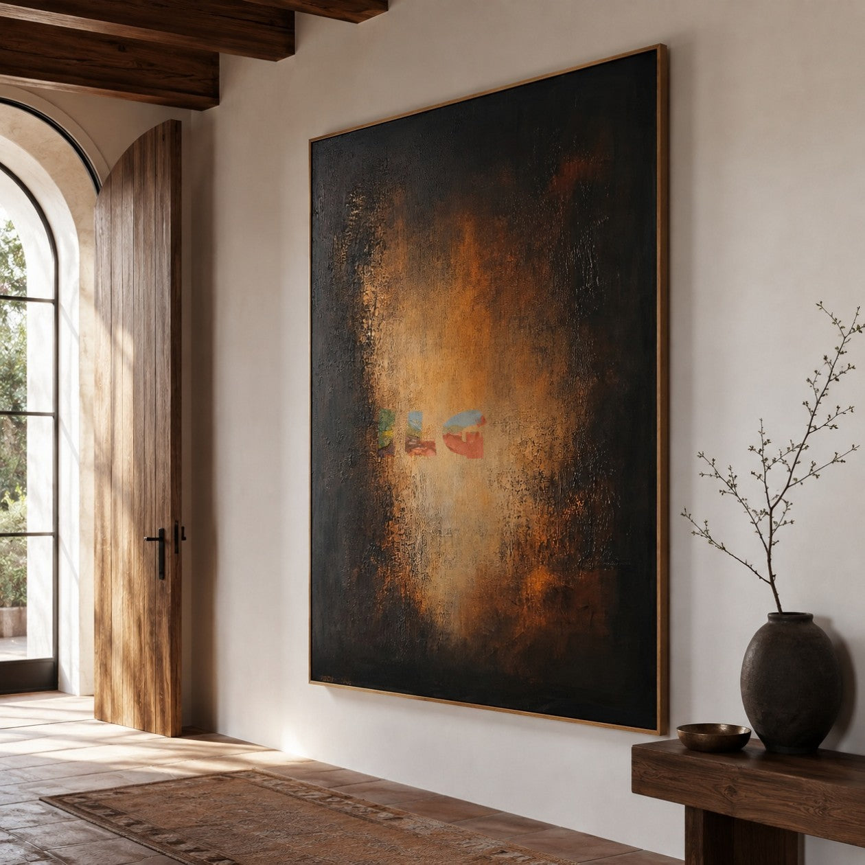 Midnight Amber Passage – Abstract Organic Textured Wall Art
