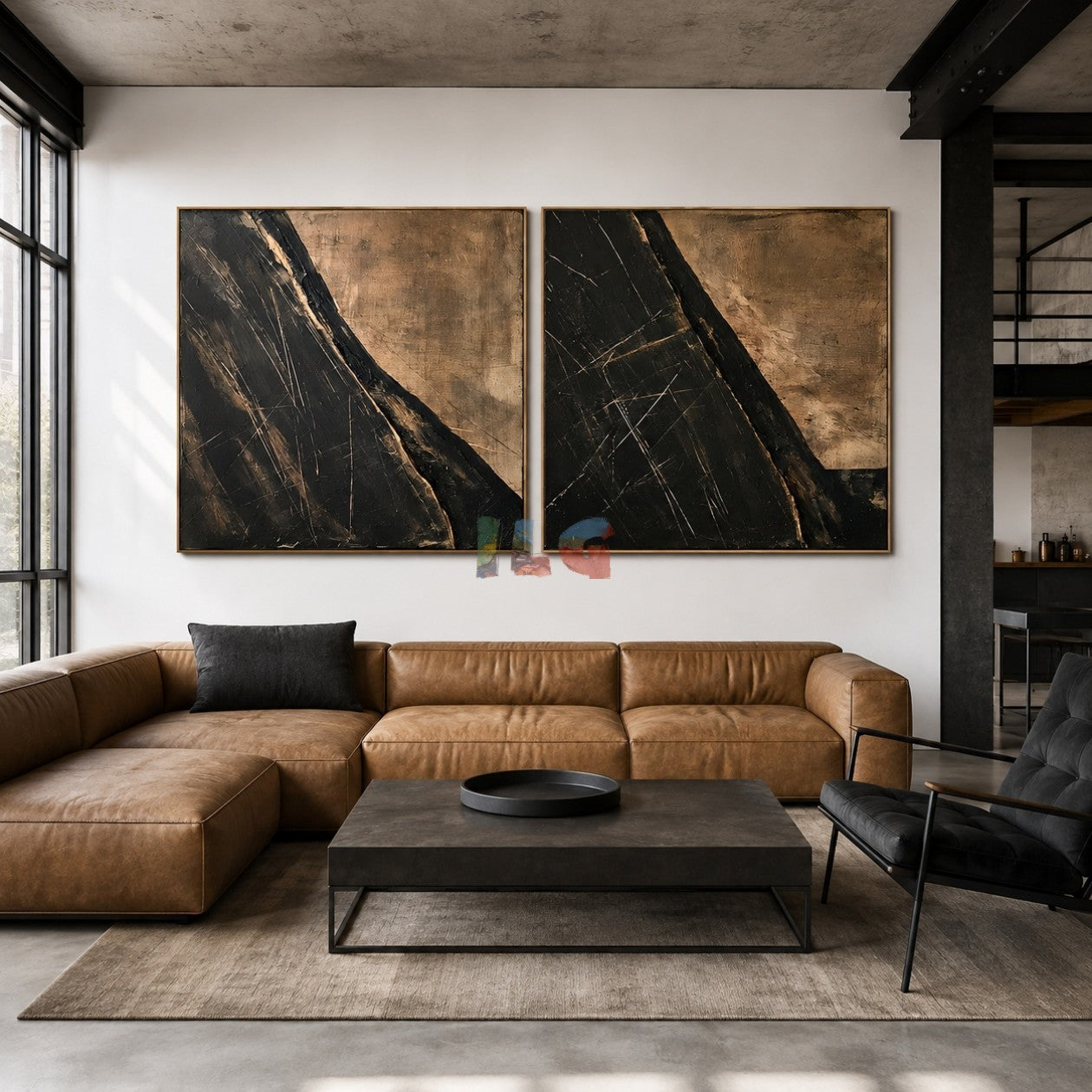 Obsidian Drift Pair – Abstract Wabi-Sabi Textured Wall Art