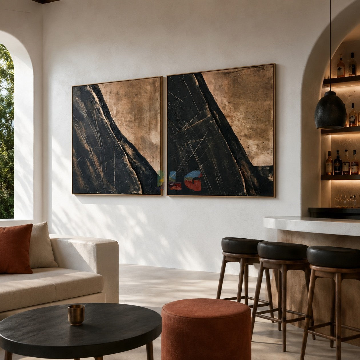 Obsidian Drift Pair – Abstract Wabi-Sabi Textured Wall Art
