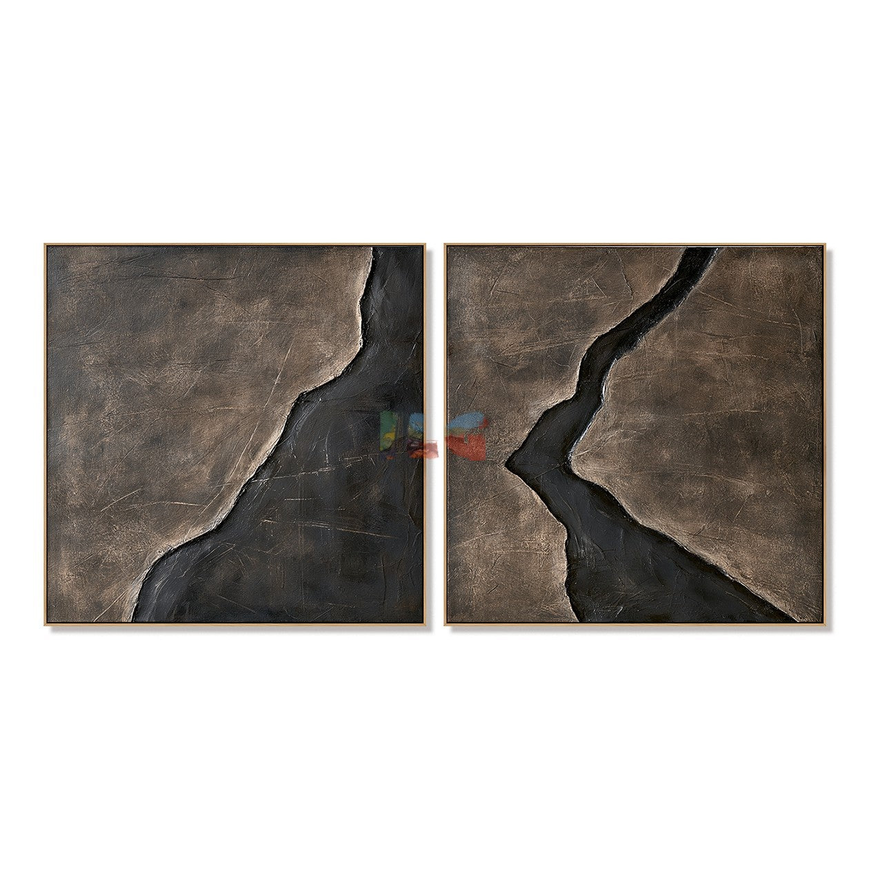 Bronze Rift Pair – Abstract Wabi-Sabi Textured Wall Art