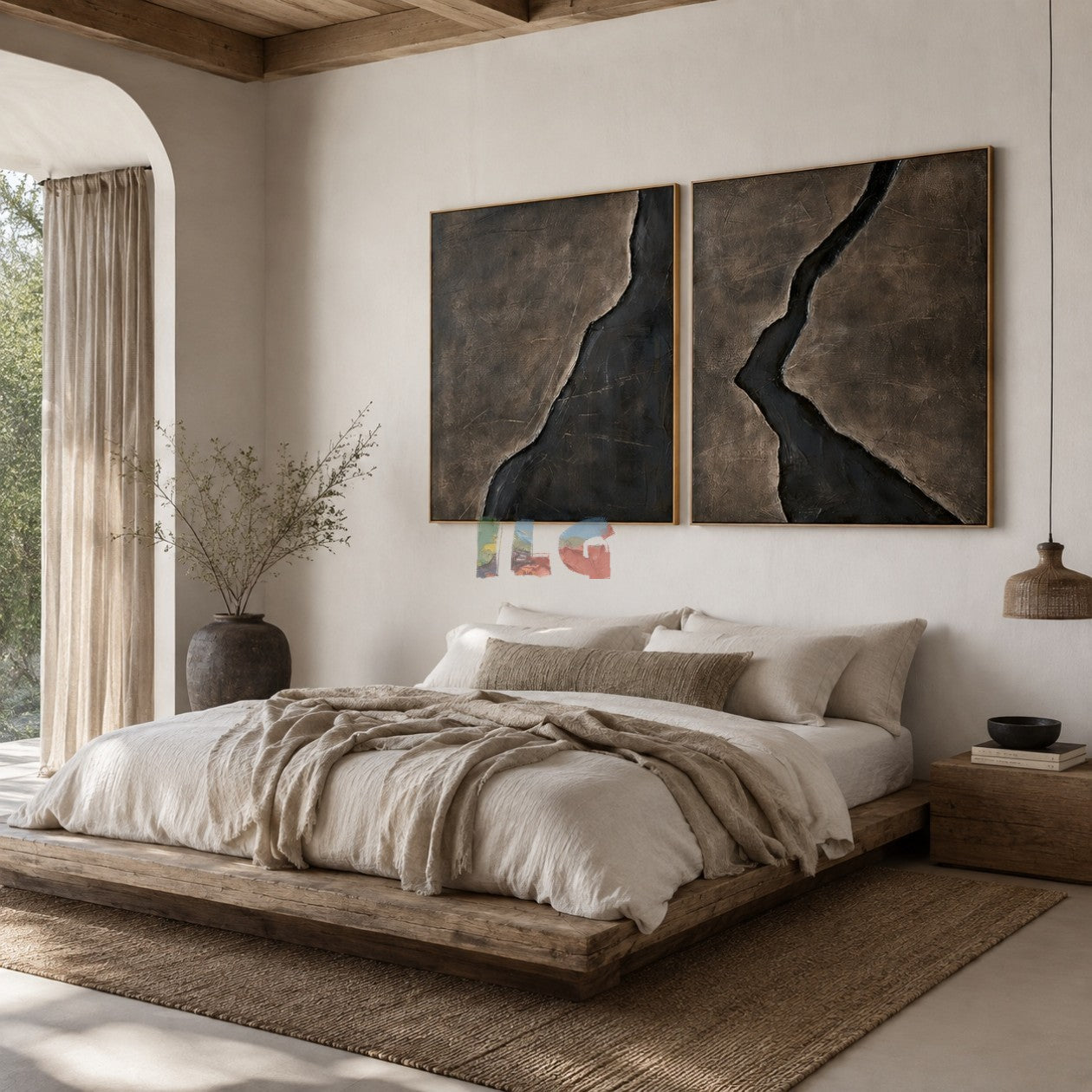 Bronze Rift Pair – Abstract Wabi-Sabi Textured Wall Art