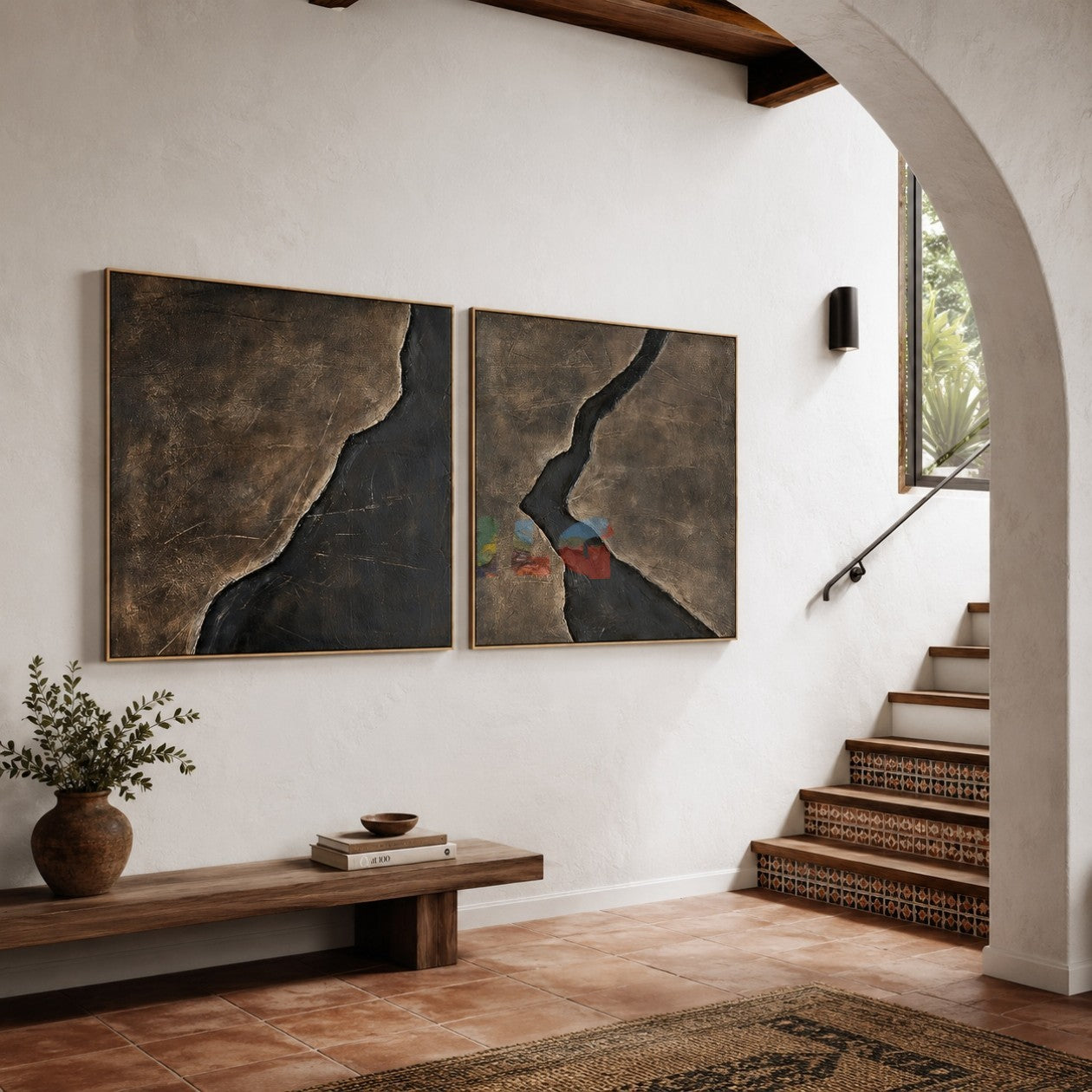 Bronze Rift Pair – Abstract Wabi-Sabi Textured Wall Art