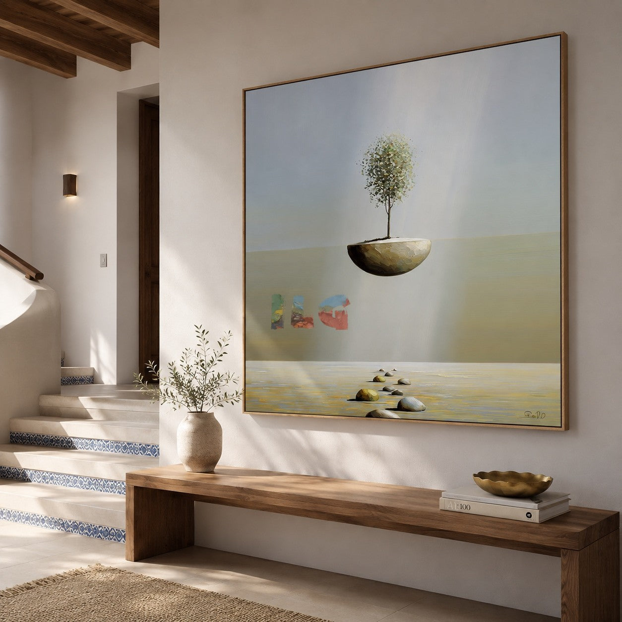 Luminous Island Path – Minimalist Surreal Landscape Wall Art