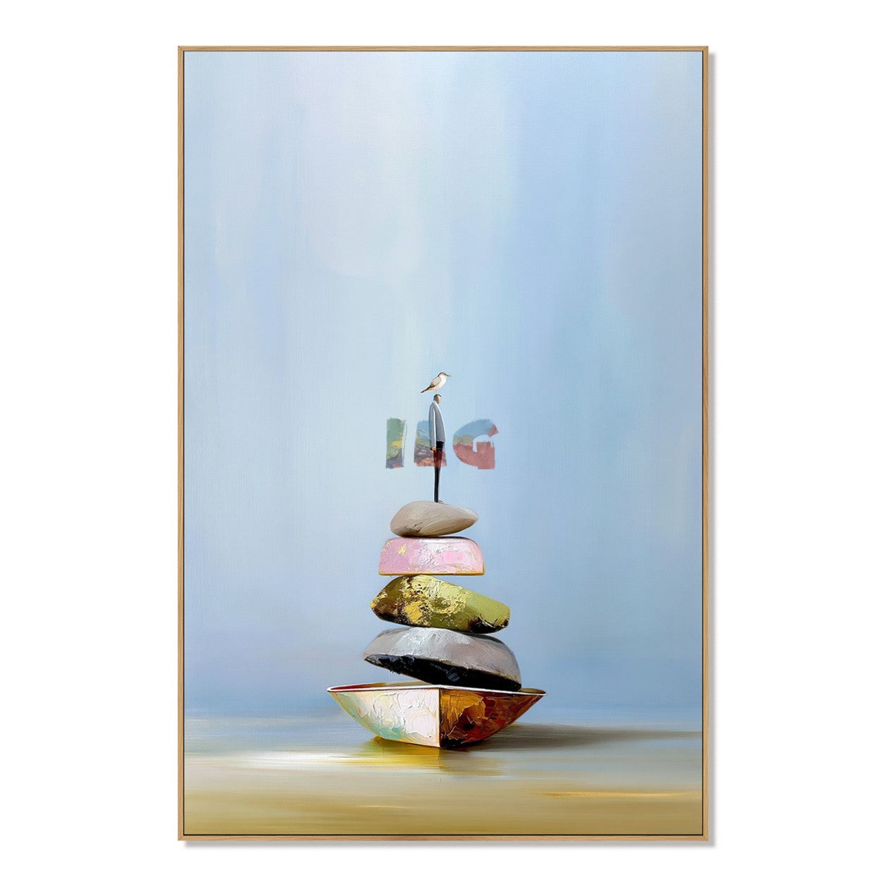 Balanced Horizon Stones – Minimalist Surreal Landscape Wall Art