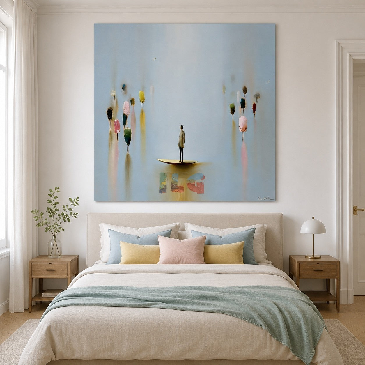 Pastel Drift Reverie – Minimalist Surreal Figure Wall Art