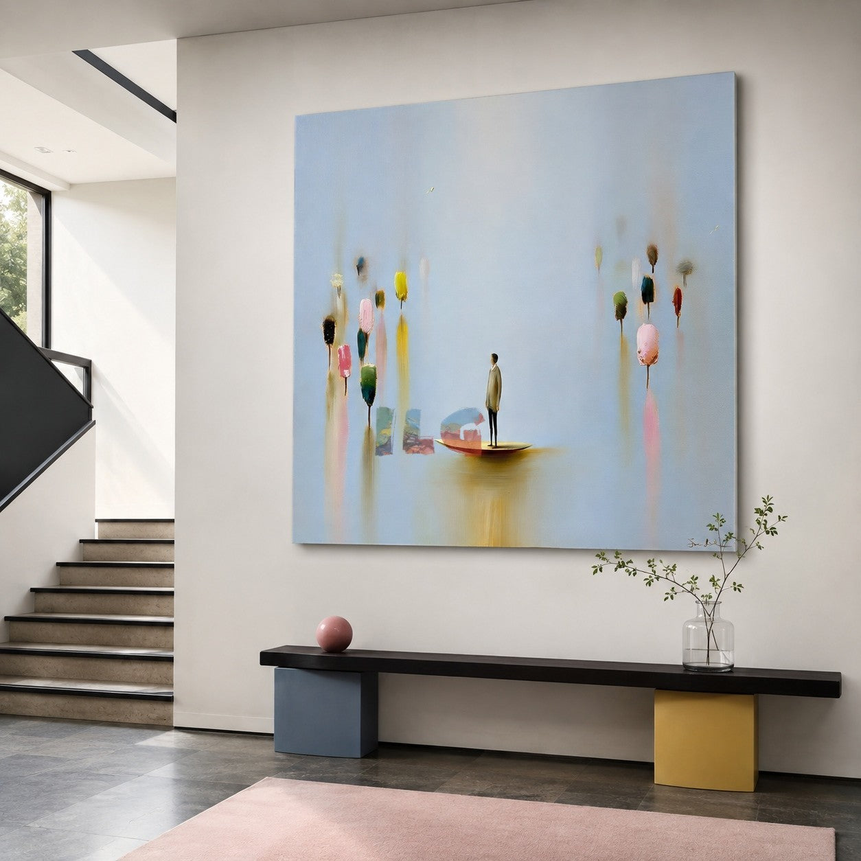 Pastel Drift Reverie – Minimalist Surreal Figure Wall Art