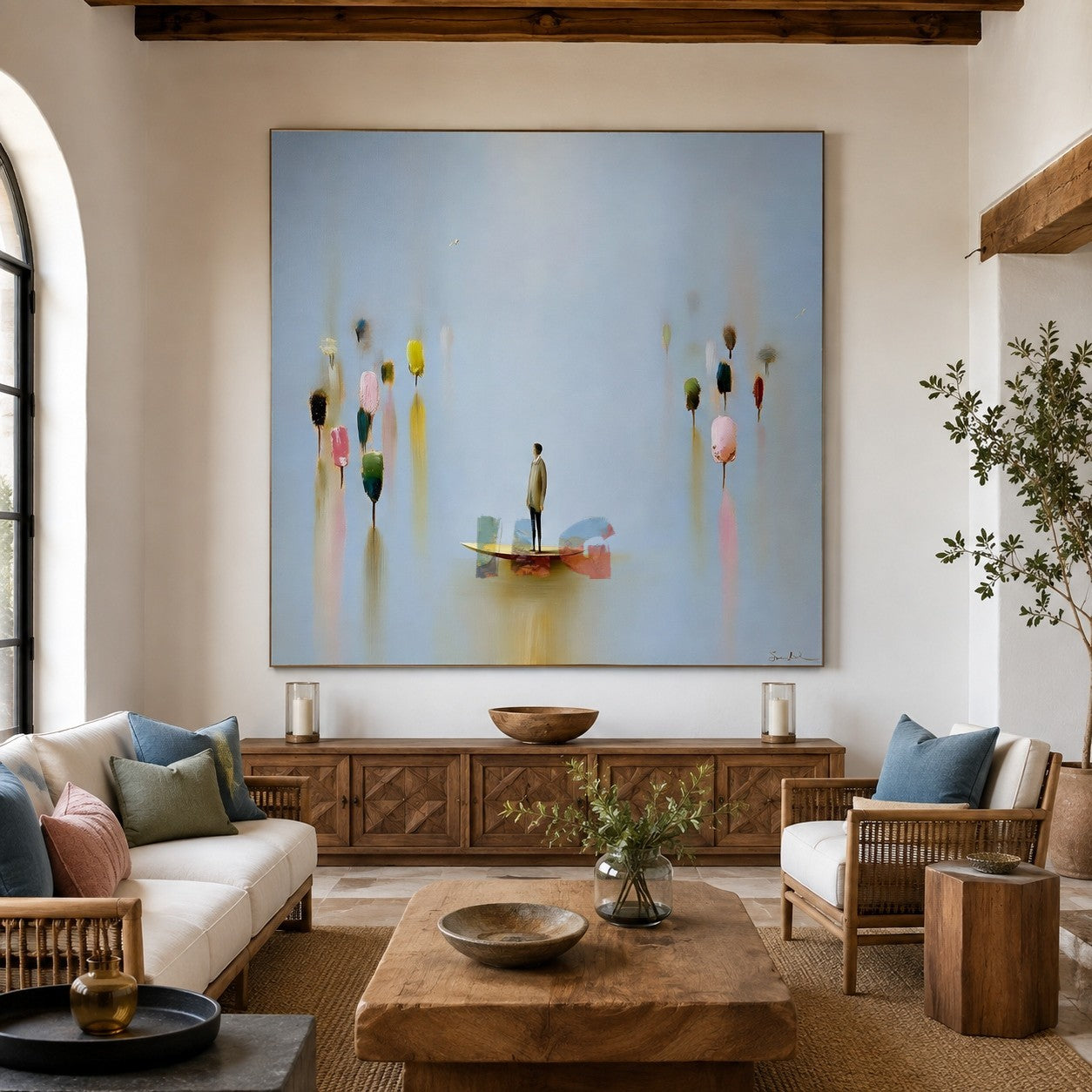 Pastel Drift Reverie – Minimalist Surreal Figure Wall Art