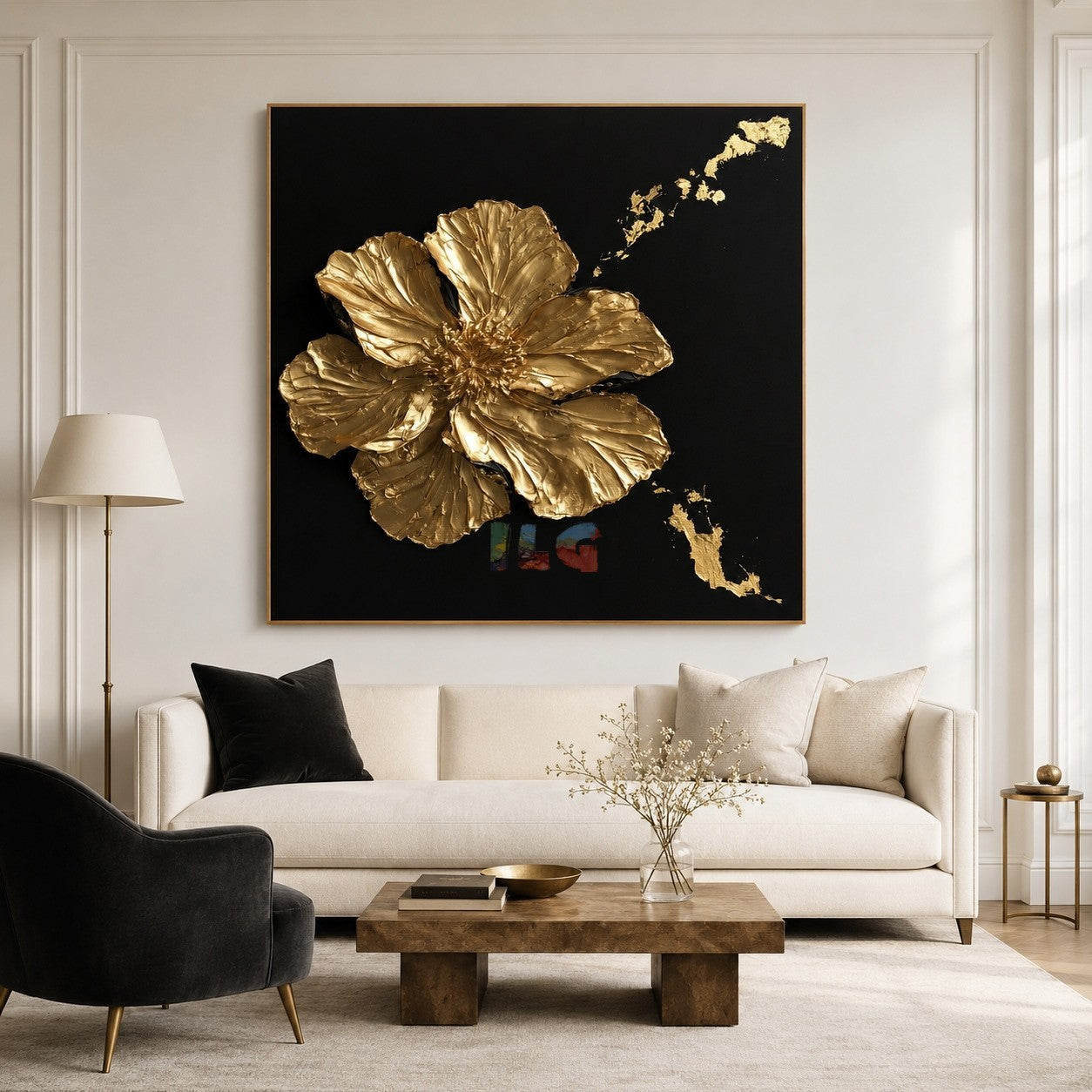 Midnight Gilded Petals – Luxury Textured Floral Wall Art