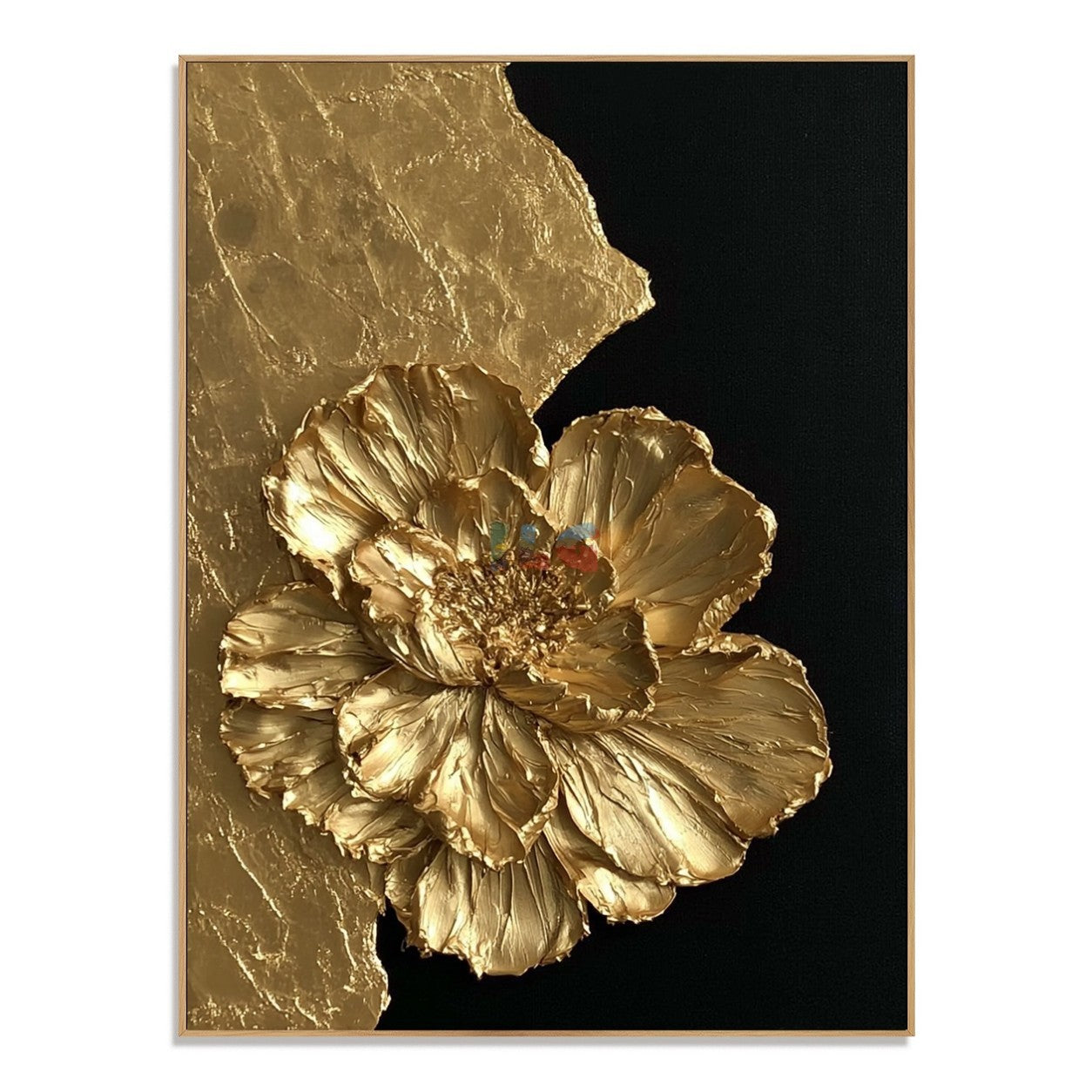 Sculpted Gold Flower – Luxury Black Gold Floral Wall Art