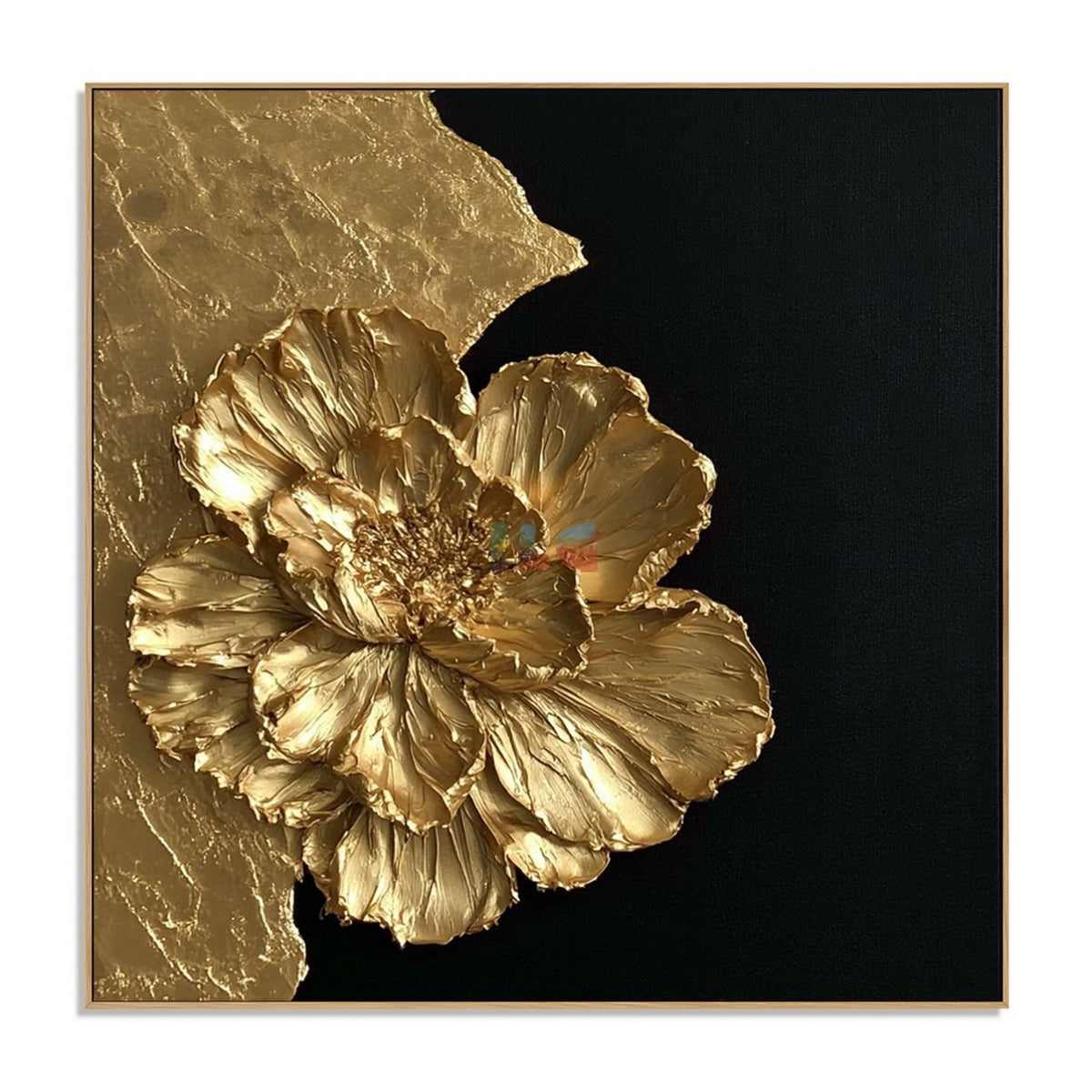 Radiant Gold Flower – Luxury Black Gold Textured Wall Art