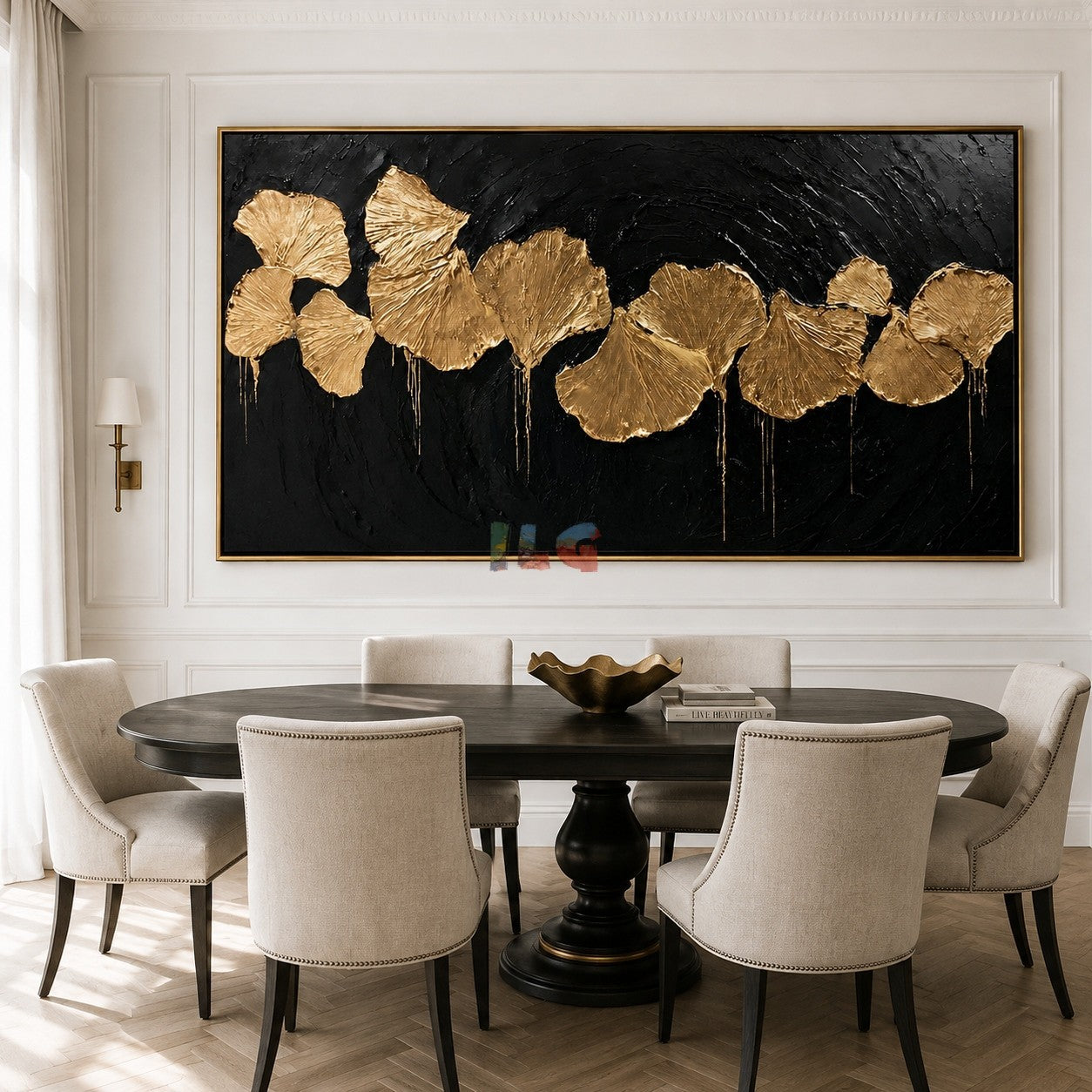 Gilded Ginkgo Rhythm – Luxury Black Gold Botanical Wall Art