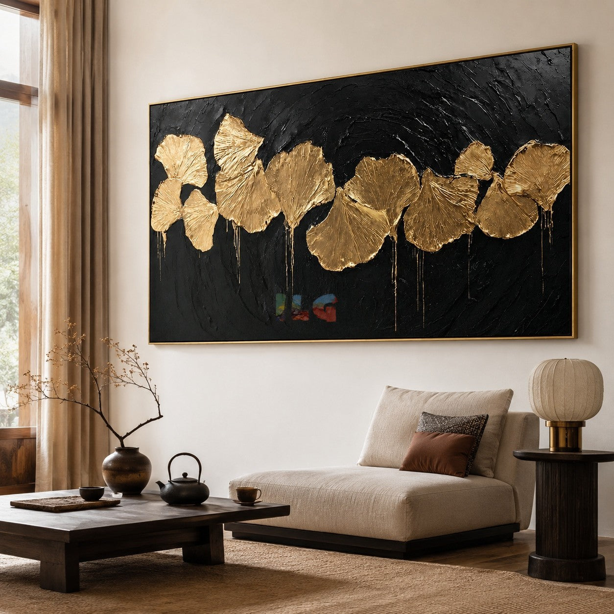 Gilded Ginkgo Rhythm – Luxury Black Gold Botanical Wall Art